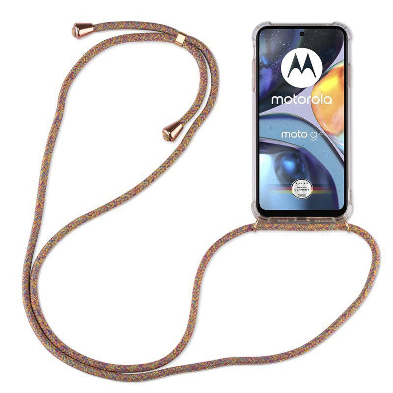 betterfon Handykette für Motorola Moto G22 Handyhülle mit Band & Kordel Bumper Rainbow, Hände frei – mit Silikonhülle & Schnur für flexiblen Alltag