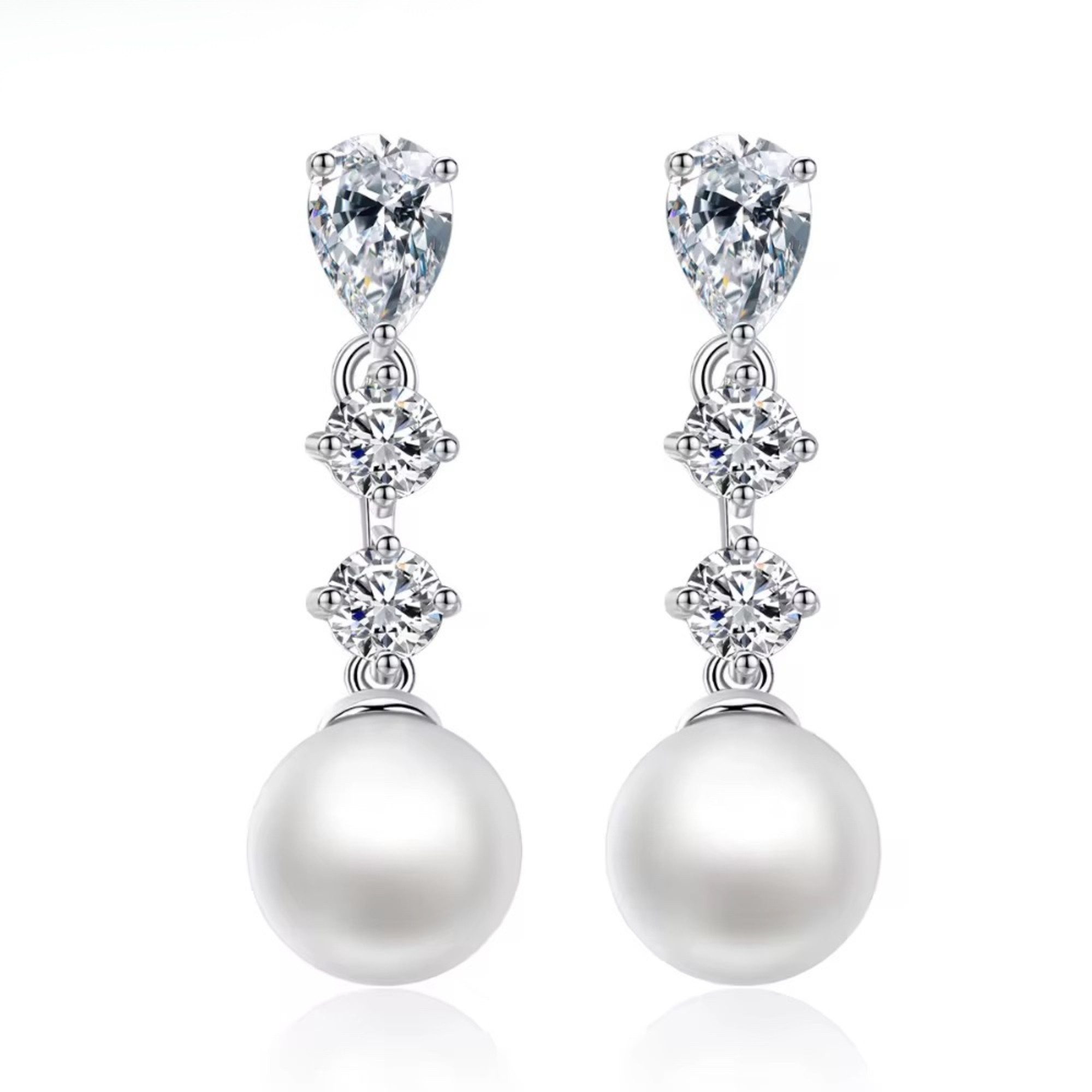 ROUGEMONT Perlenohrringe Funkelnde Damen Perlen Ohrhänger mit Zirkonia 925 Sterling Silber