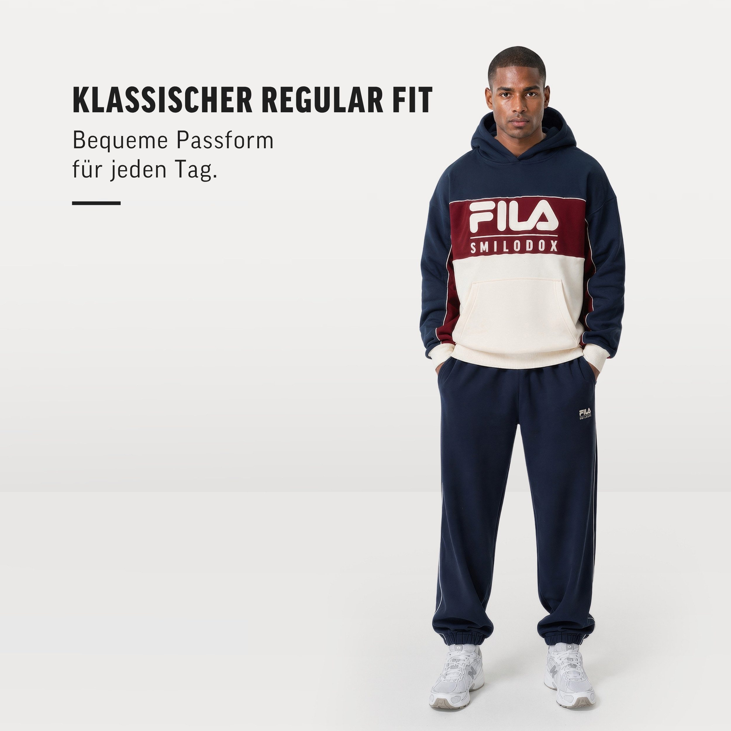 Smilodox Jogginghose Iseo Herren, FILA Jogger, Regular Fit, Baumwolle, für Sport, Freizeit FILA Kollaboration, Side Stripes, Rippbund, Tapered Leg