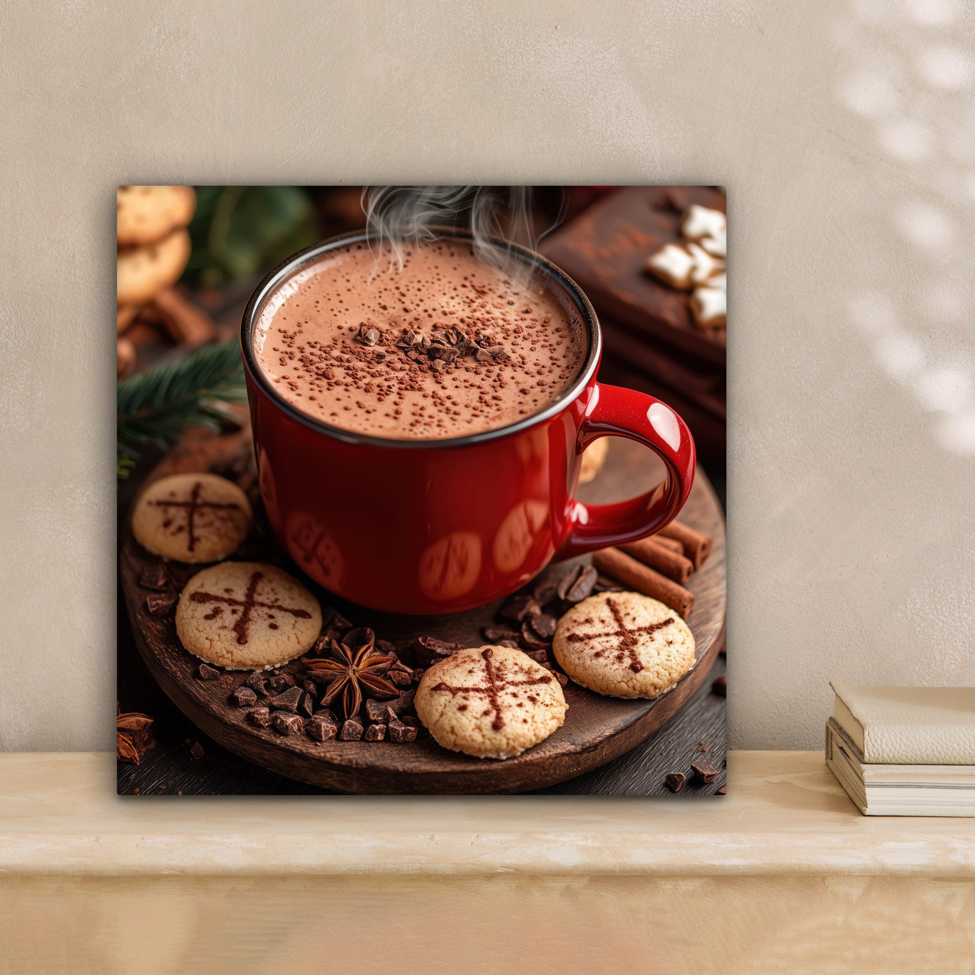 OneMillionCanvasses® Leinwandbild Schokoladenmilch - Becher - Winter - Weihnachten - Gemütlichkeit, Fotodruck (1 St), Wandbild, Deko Schlafzimmer Wohnzimmer Flur 20x20 cm