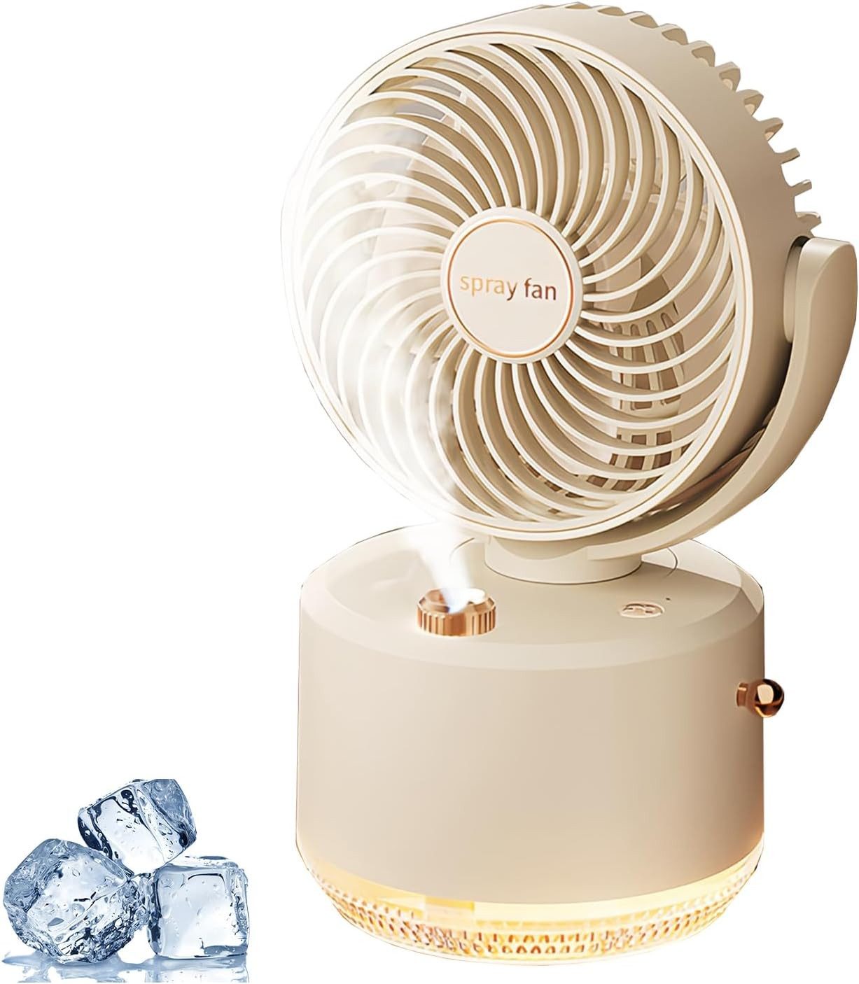 MOPUEA Tischventilator Tischventilator mit Luftbefeuchter USB, 3 Geschwindigkeiten 7-Farb-LED, Leiser 2-in-1 Luftkühler & LED-Licht, 90°+140° schwenkbar