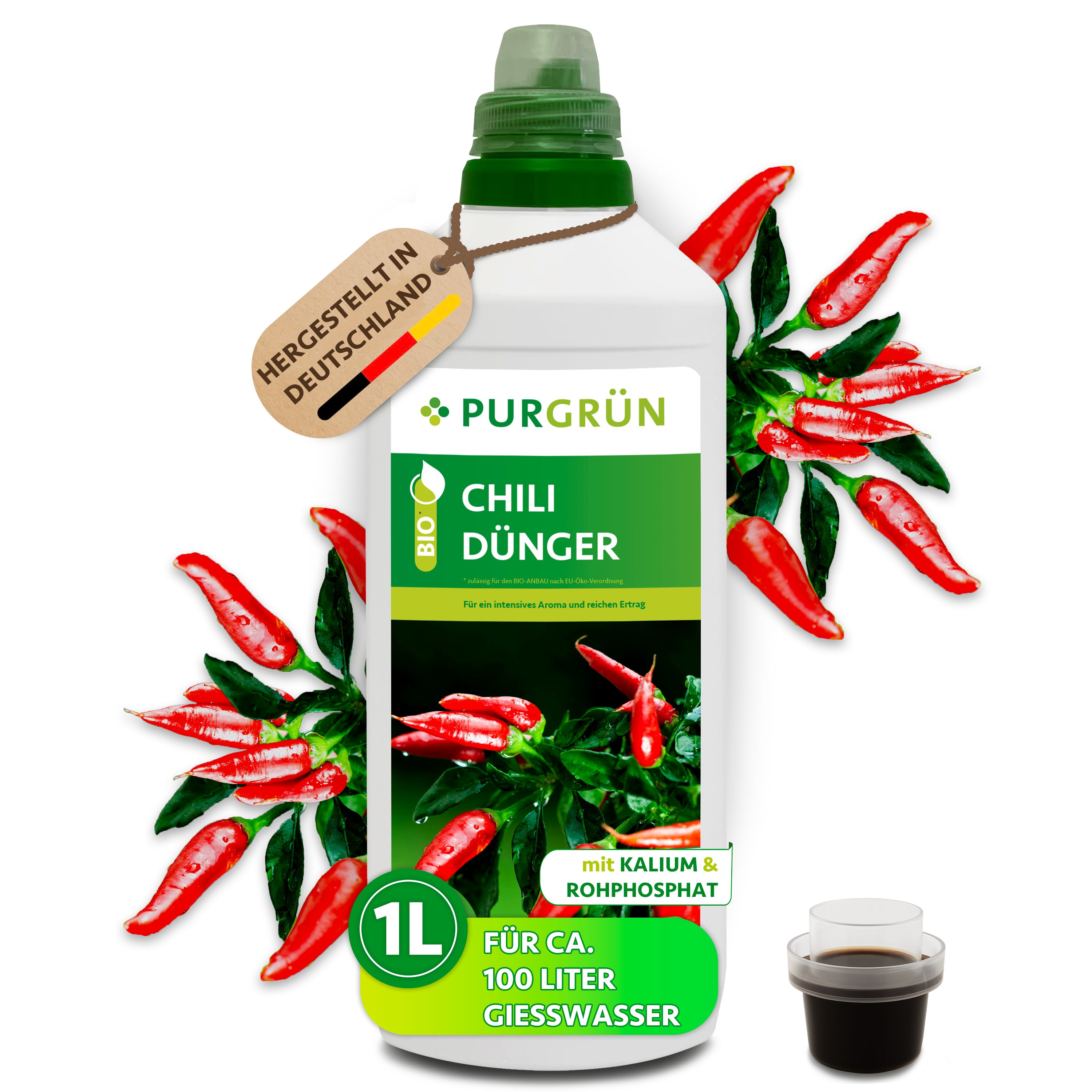Purgrün Gemüsedünger Bio Chilidünger, NPK 3+2+6, Kalium, 1 Liter, Flüssigdünger, 1-St., 1 Liter