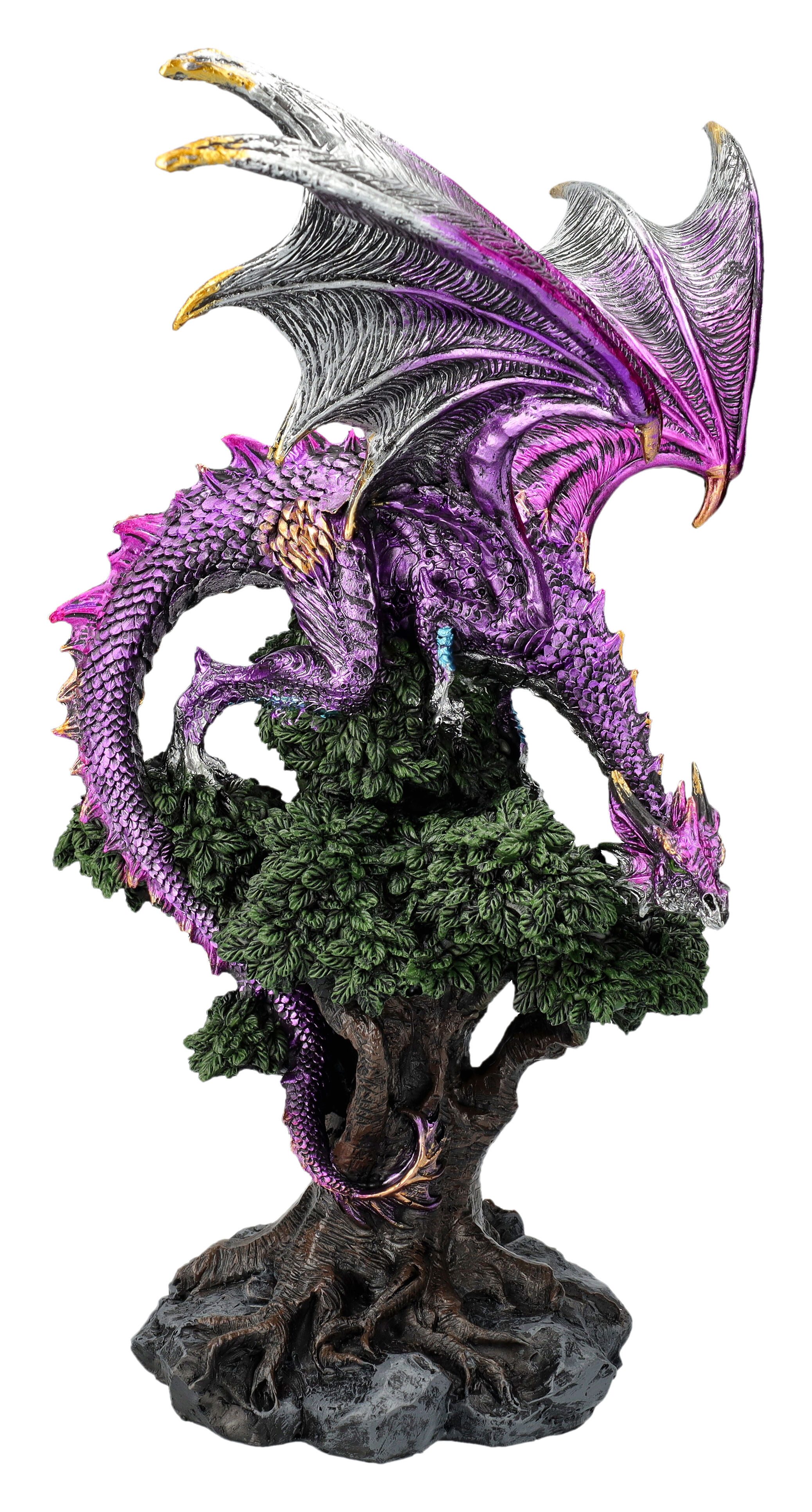 Figuren Shop GmbH Fantasy-Figur Drachen Figur lauert auf Weltenbaum - Fantasy Dekofigur Drachenfigur
