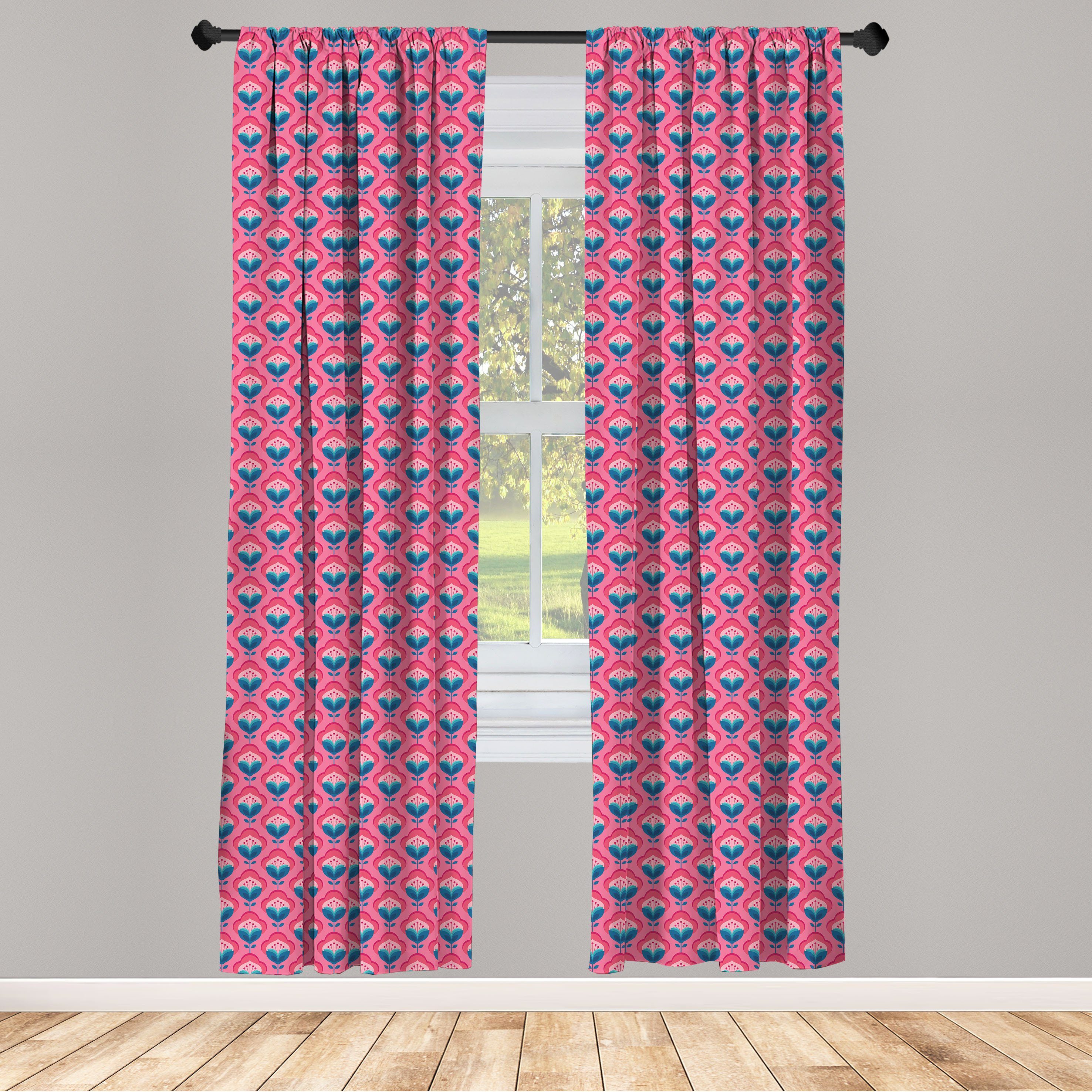 Gardine Vorhang für Wohnzimmer Schlafzimmer Dekor, Abakuhaus, Microfaser, Blumen Retro 70er Blick Blush Blume