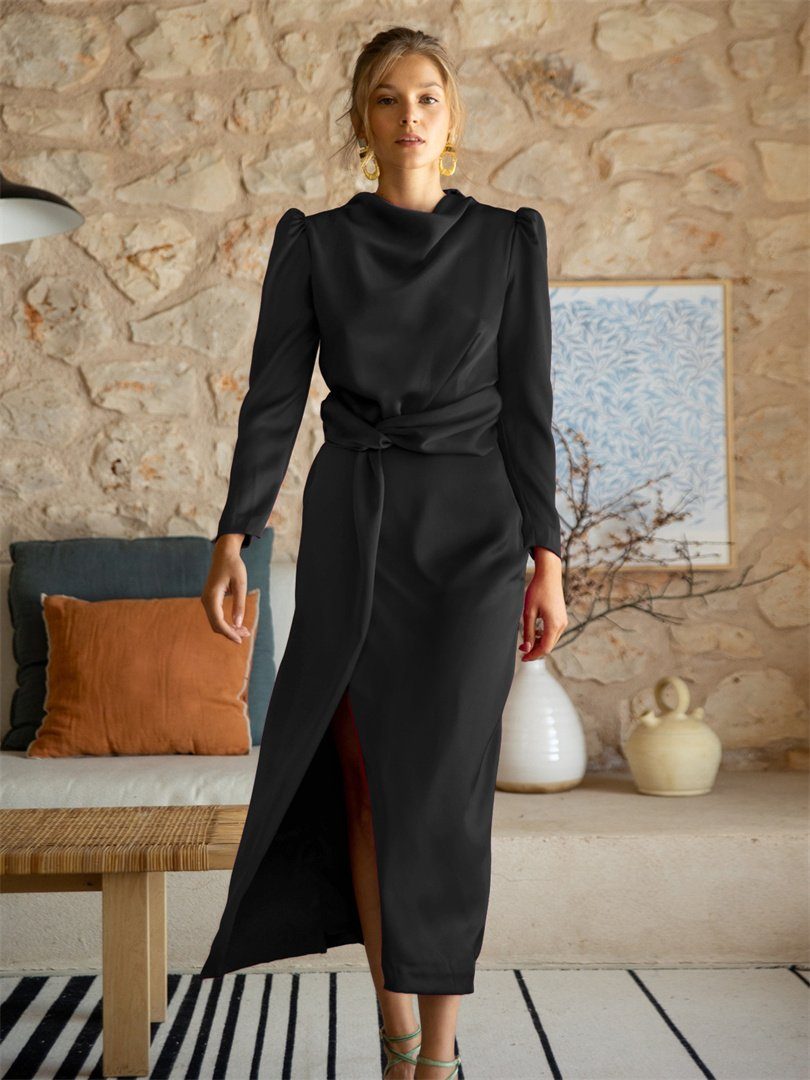 L.Ru UG Abendkleid A-Linien-Kleid Dame Edles Satin-Abendkleid für  anspruchsvolle Eleganz (Damen-Gala-Kleid in stilvollem Satin-Look)
