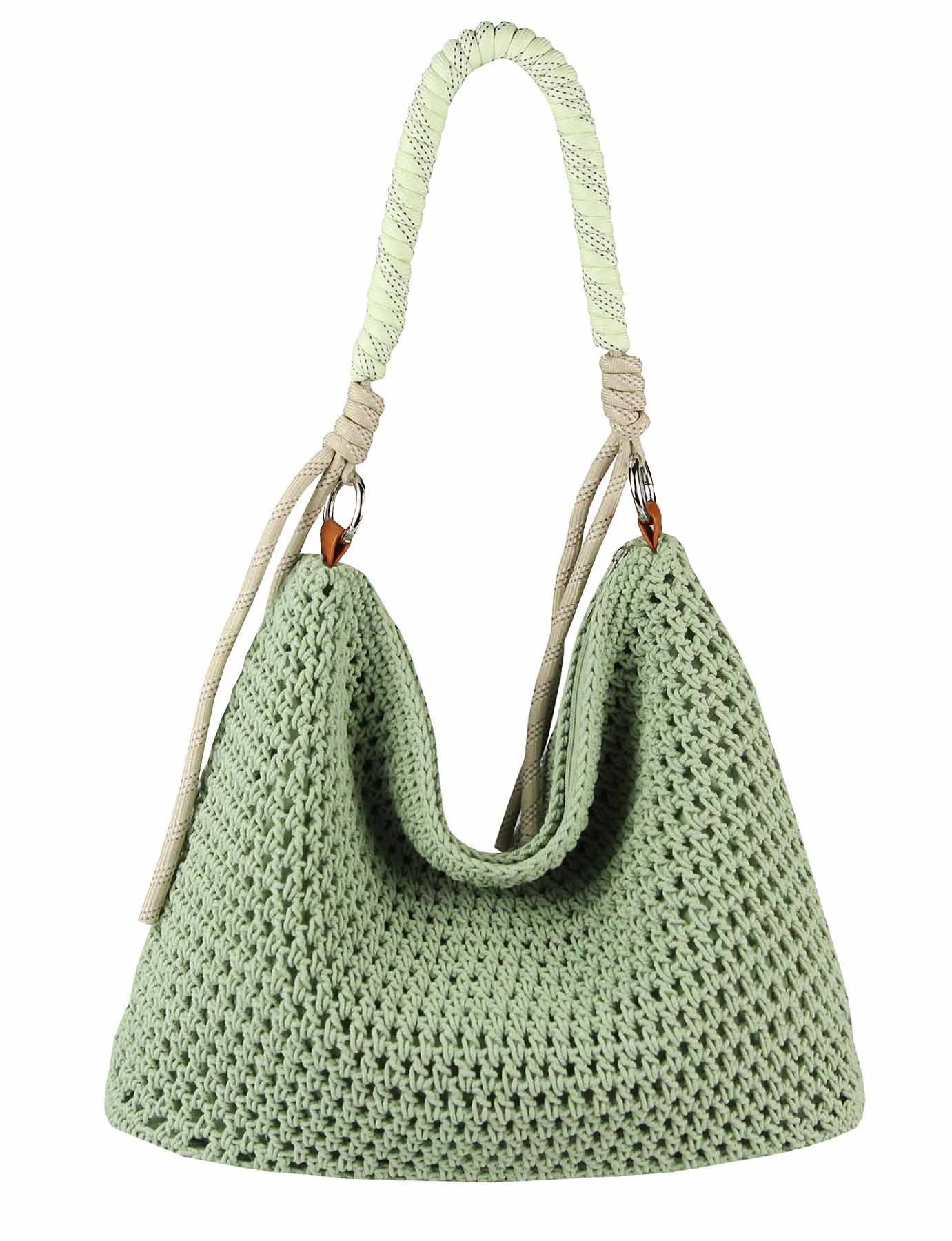 ITALYSHOP24 Schultertasche DAMEN TASCHE Boho Shopper Strohtasche Hobo Geflecht Häkeltasche Textil, Sommer Basttasche Strand Retro Reise Freizeit Urlaub Beuteltasche