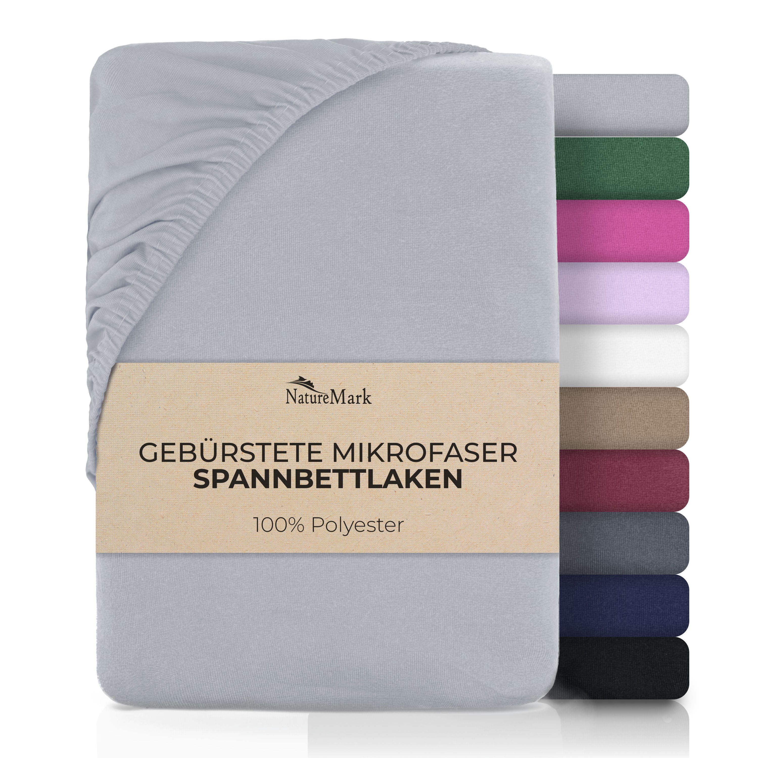 NatureMark Spannbettlaken Gebürstete Mikrofaser, Polyester, Gummizug: rundum, viele Größen und Farben Markenware (90x200 cm, Silber grau)
