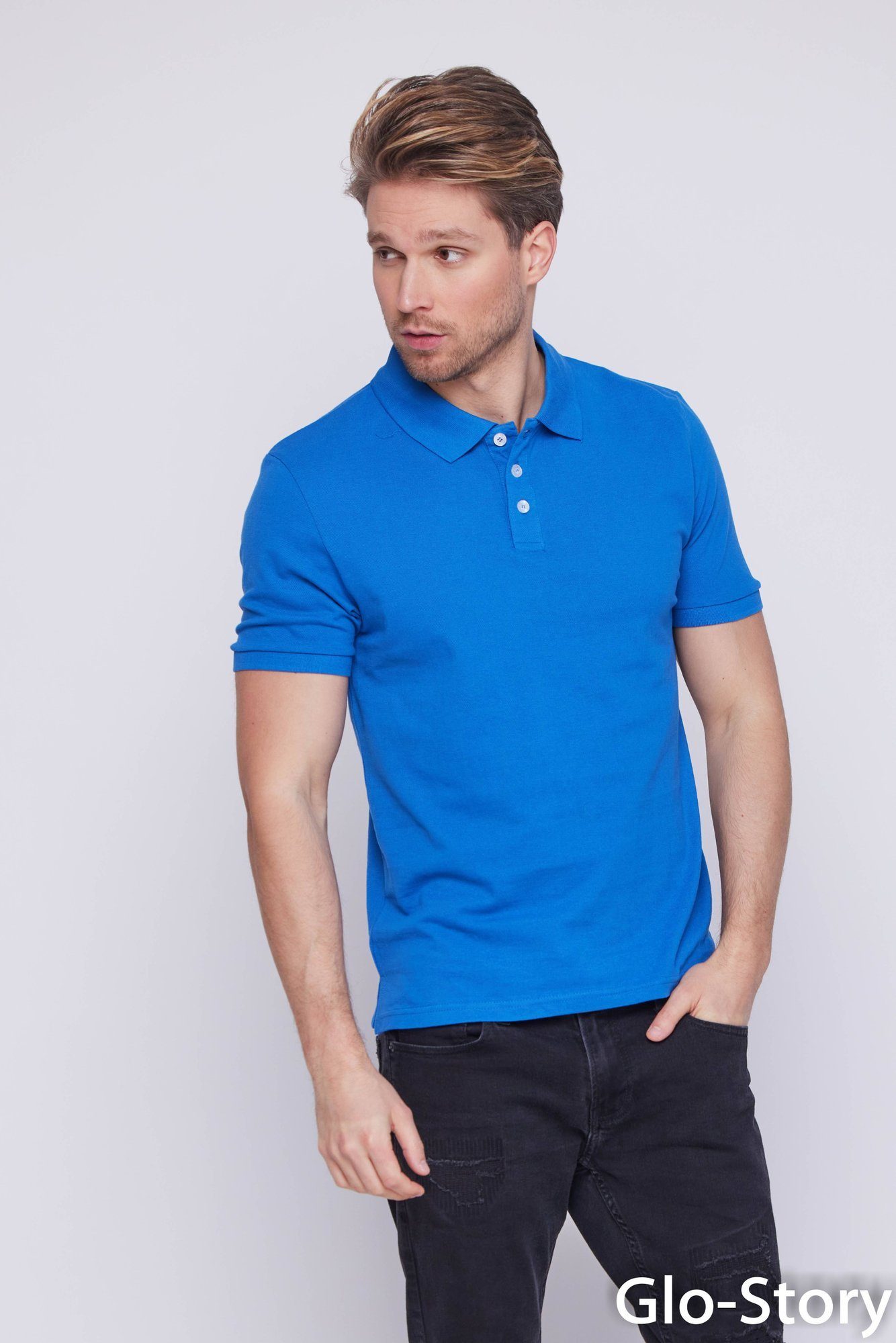 GLO-STORY Poloshirt GLO-STORY Herren Poloshirt Basic Kurzarm Polohemd Polo Shirt Regular Sapphire-Blau