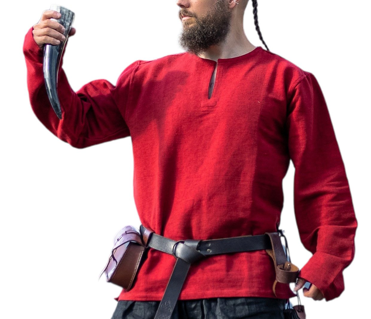 Leonardo Carbone Wikinger-Kostüm Tunika "Ivar" mit Rundhalsausschnitt, seitliche Schlitze, robustes Baumwollmaterial