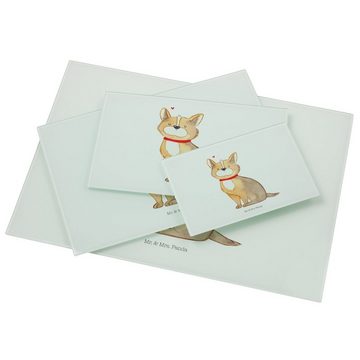 Mr. & Mrs. Panda Servierbrett Hund Glück - Weiß - Geschenk, Schneidebrett, Hundemama, Spruch, Glass, Premium Glas, (1-St), Rutschfeste Gummifüße