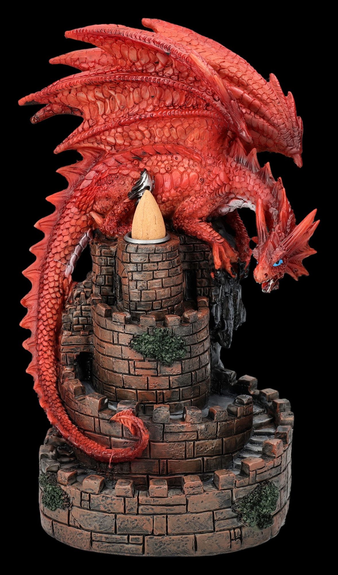 Figuren Shop GmbH Räuchermännchen Rückfluss-Räucherhalter Drache auf Burg - Crimson Keep - Dekoration