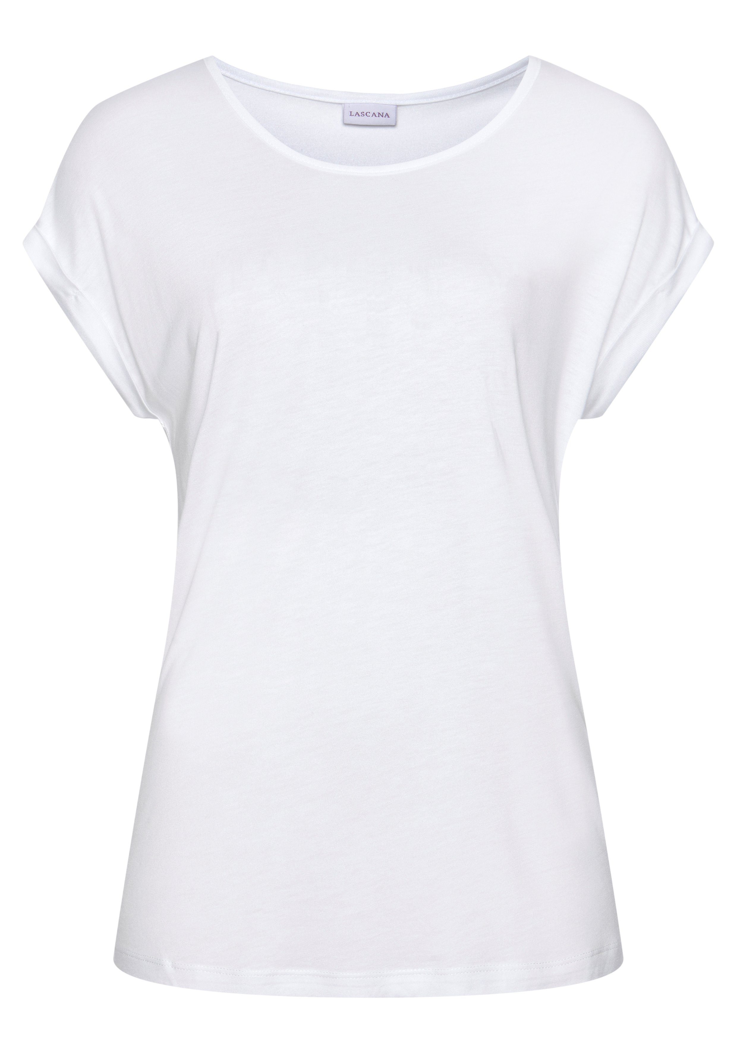 LASCANA Kurzarmshirt mit Rundhalsausschnitt, Jerseyware, Ärmelaufschlag, günstig online kaufen