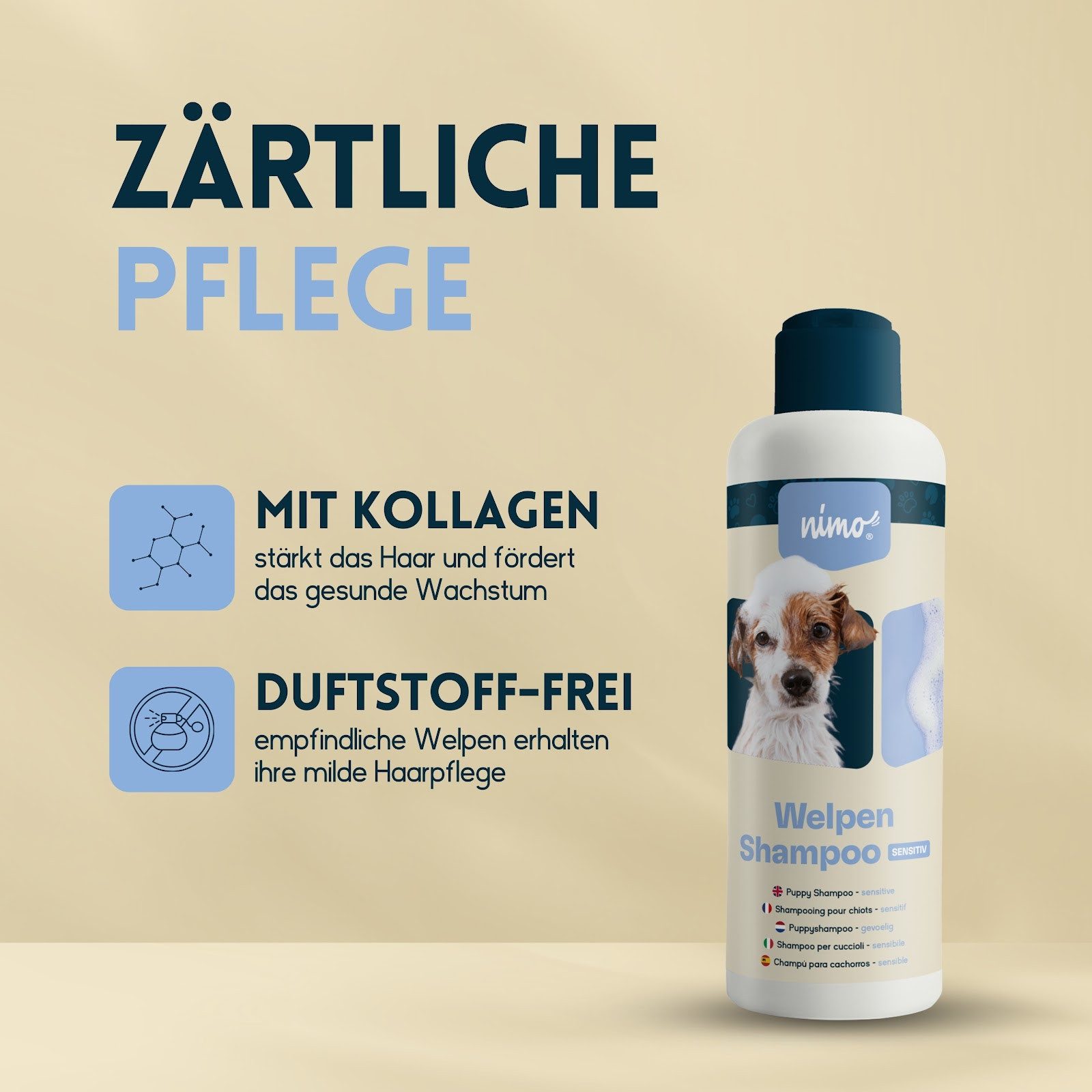 nimo Tiershampoo Welpen Shampoo sensitiv, 250 ml, (1-St), gegen Juckreiz und Trockenheit