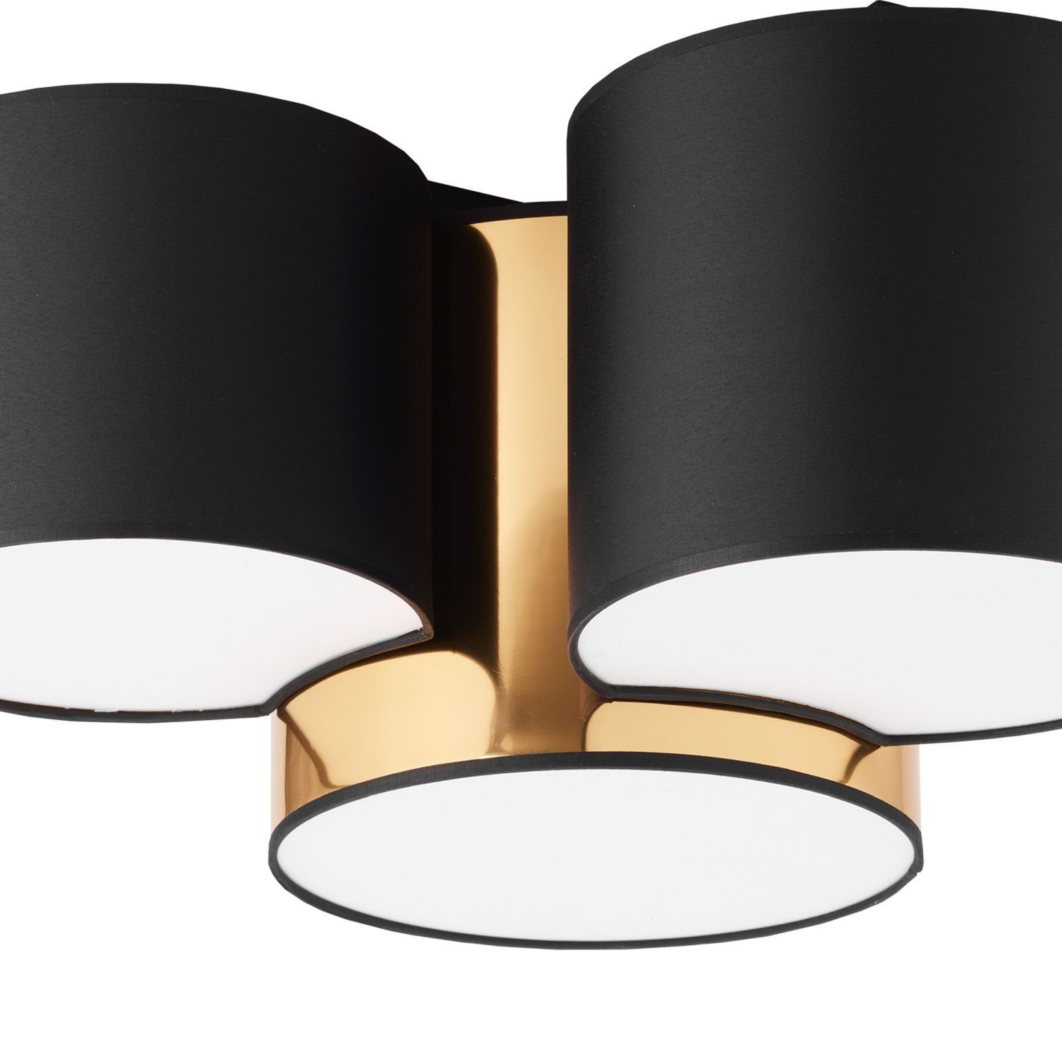 Modern Licht-Erlebnisse Wohnzimmer Schwarz 3-flammig ohne Stoff Gold Leuchtmittel, E27 Deckenleuchte CLEMENS,