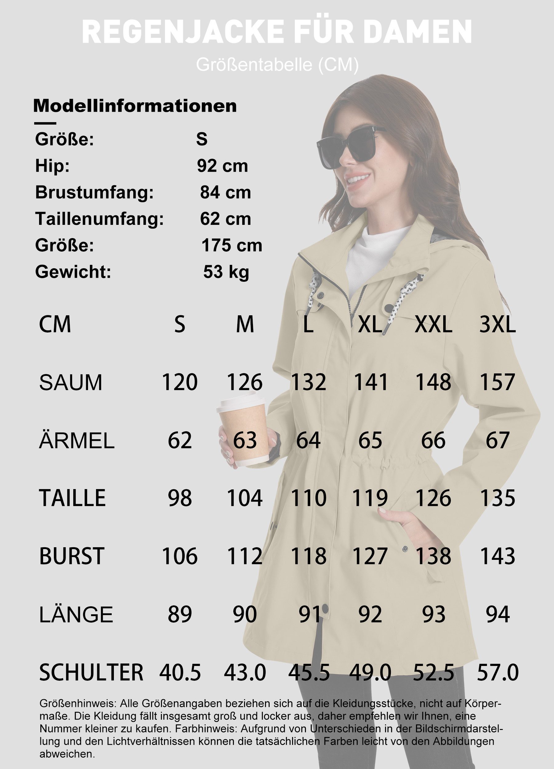 ATLASLAVA Regenjacke Damen Lang – Wasserdicht & Atmungsaktiv mit Kapuze (1-St) Übergangsjacke für Outdoor