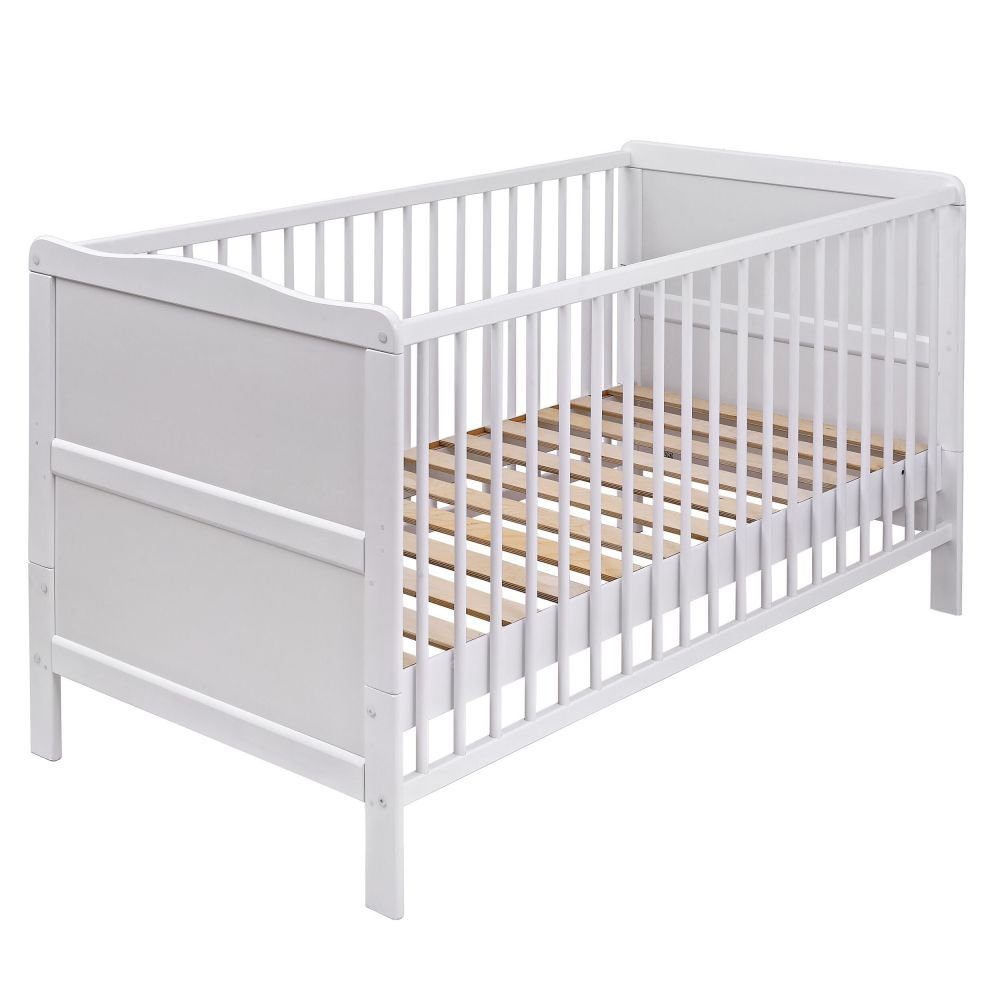 jonka Babybett Mona - Weiß, Kinderbett 70 x 140 cm - umbaubar zu Juniorbett mit Schlupfsprossen