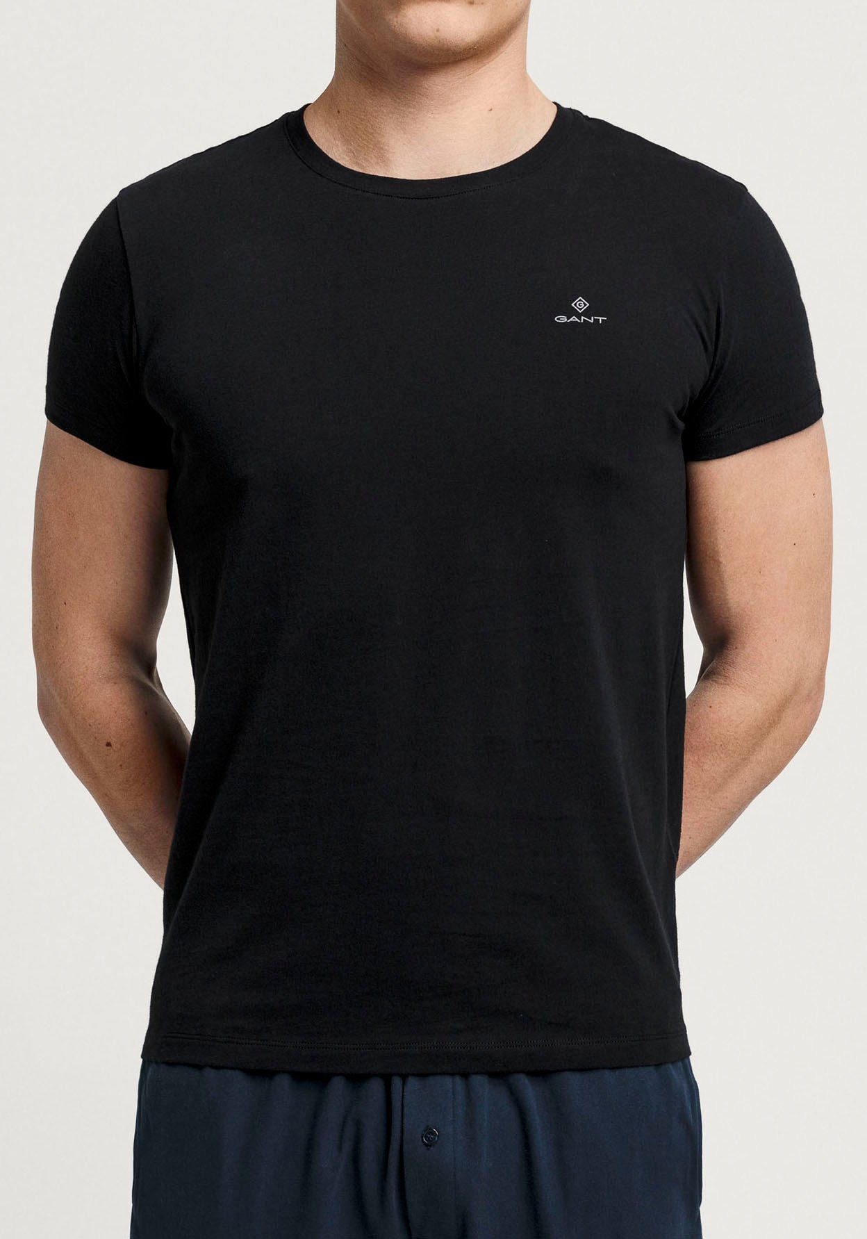 (2-tlg) Gant mit black/ kleinem Kurzarmshirt Logo-Print white