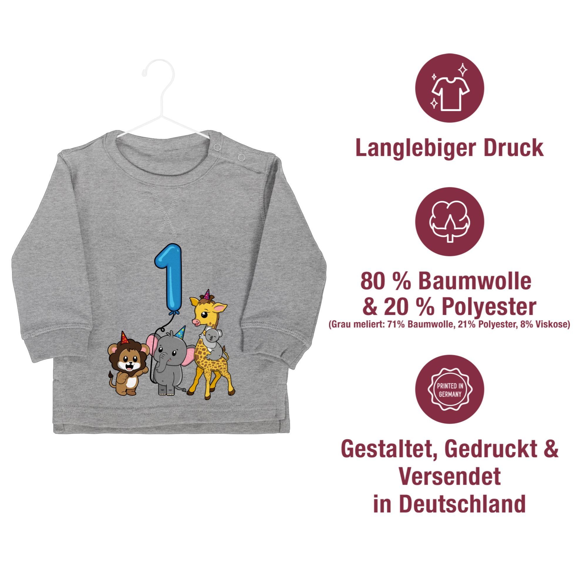 2 Ballon mit Tiere Shirtracer 1. Erster meliert Sweatshirt Grau Geburtstag