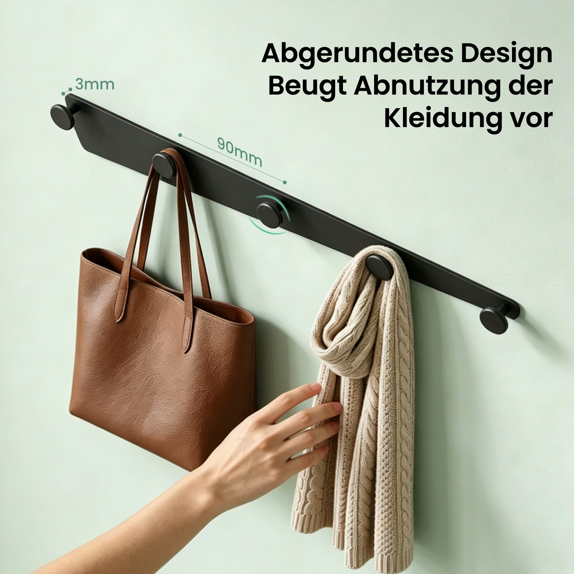 Mai & Mai Garderobenleiste Garderobenhaken Wandgarderobe mit 5 Haken Aluminiumlegierung Stalo-18, Kleiderhaken zum Bohren oder Kleben, Hakenleiste 40cm