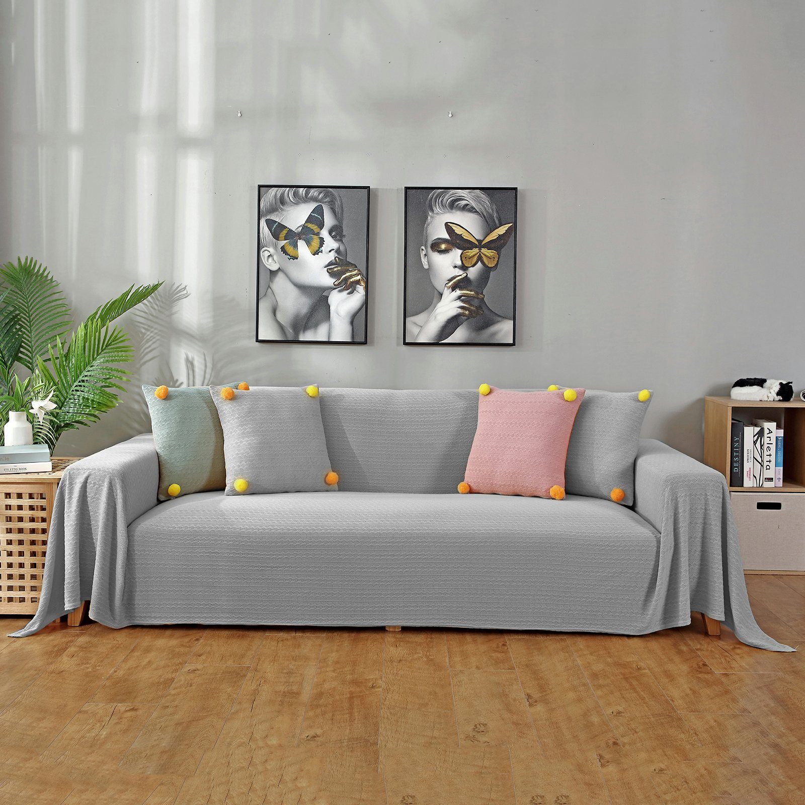 4 -überwurf Grau Farben Sofadecke Sofadecke,Couchschutz, Babydecke für Tagesdecke Sitz Sofabezug,Gestrickte Sofa, Flechten,1-3 BTTO, Sofahusse -bezug