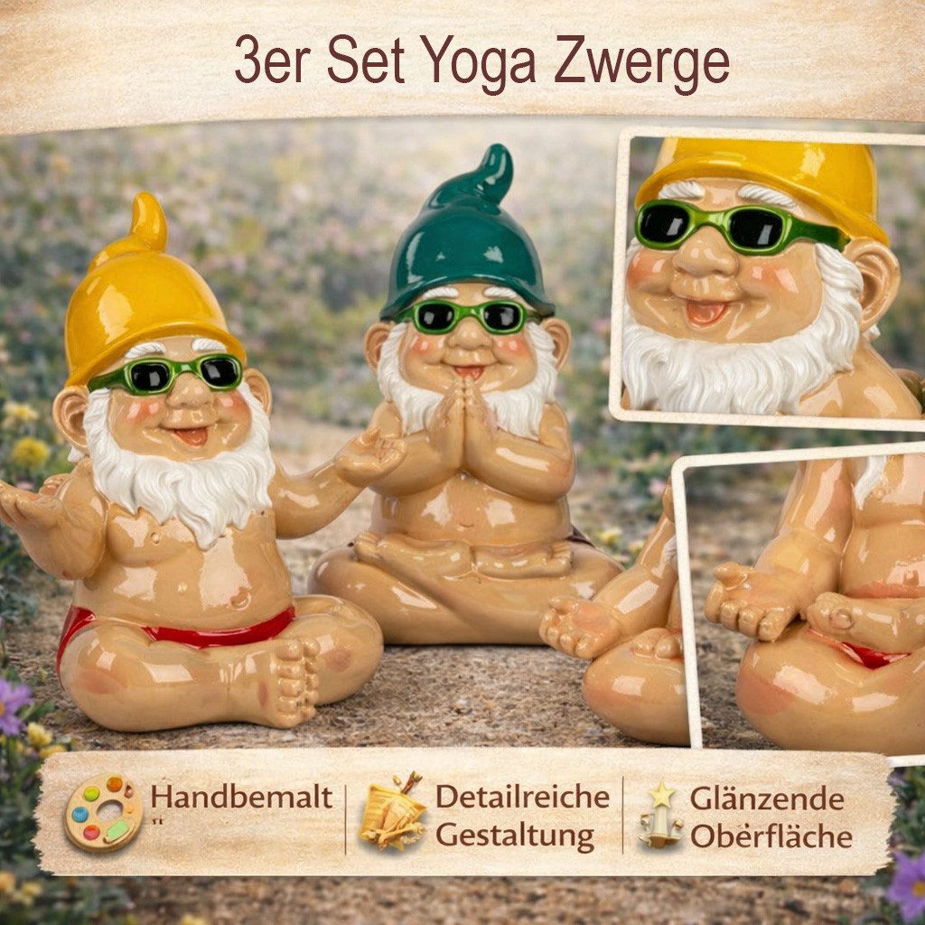 formano Gartenzwerg 3er Set Gartenzwerge Yoga Figuren 17 cm aus Kunststein handbemalt