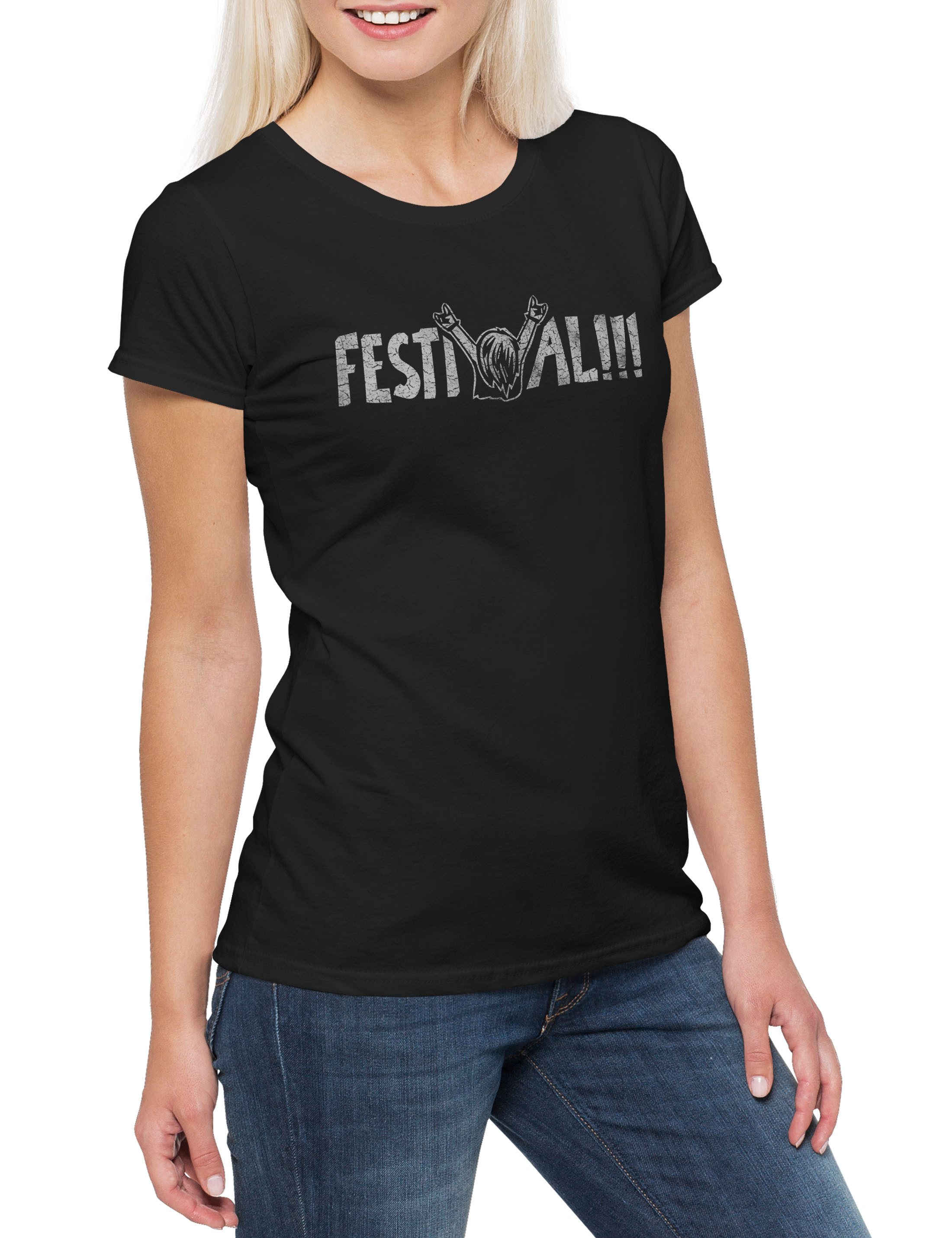Print-Shirt Festival Damen T-Shirt Band Punk Death Heavy Metal Hard Skulls Music