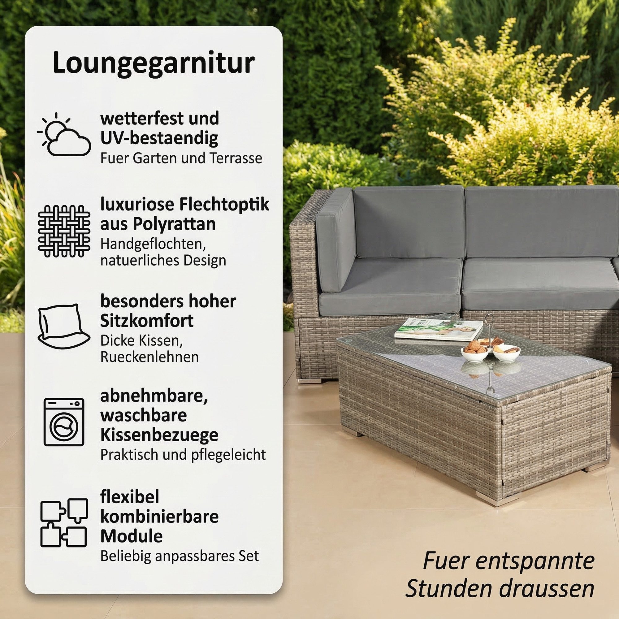 Mucola Gartenlounge-Set Lounge Gartenmöbel Set Sitzgruppe Polyrattan Gartenlounge Gartenmöbel, (Set, 1x Mehrteiliger Sofa 1x Ottomane 1x Tisch), Kissen inkl. Re – Bild 2 von 5