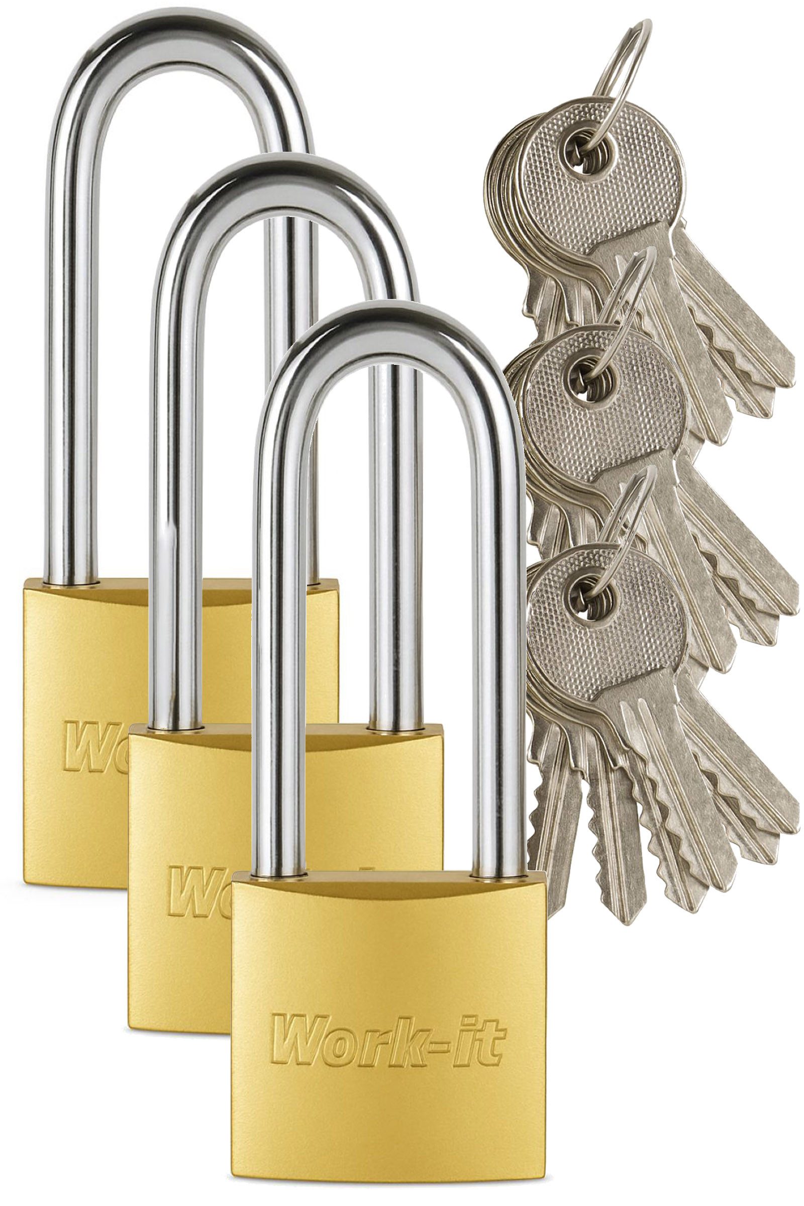 Toko Vorhängeschloss 1 Vorhängeschloss + 6 Schlüssel hoher Bügel gehärtetem Metall, (Packung, 3-tlg), 6 Schlüsseln je Schloss bietet Flexibilität