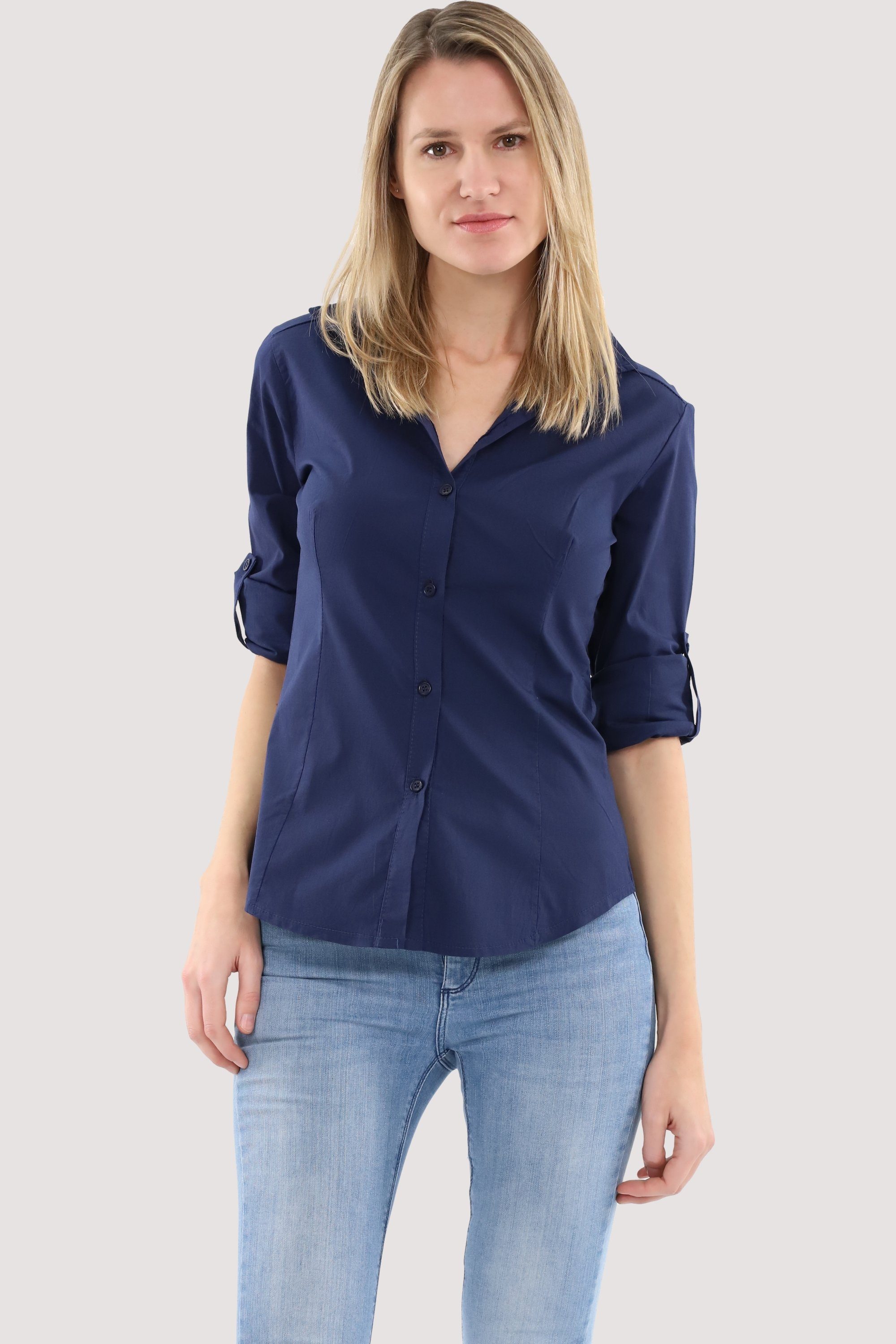 malito more than fashion Hemdbluse 8030 Blusenshirt Slim Fit mit 3/4 Krempelärmeln dunkelblau