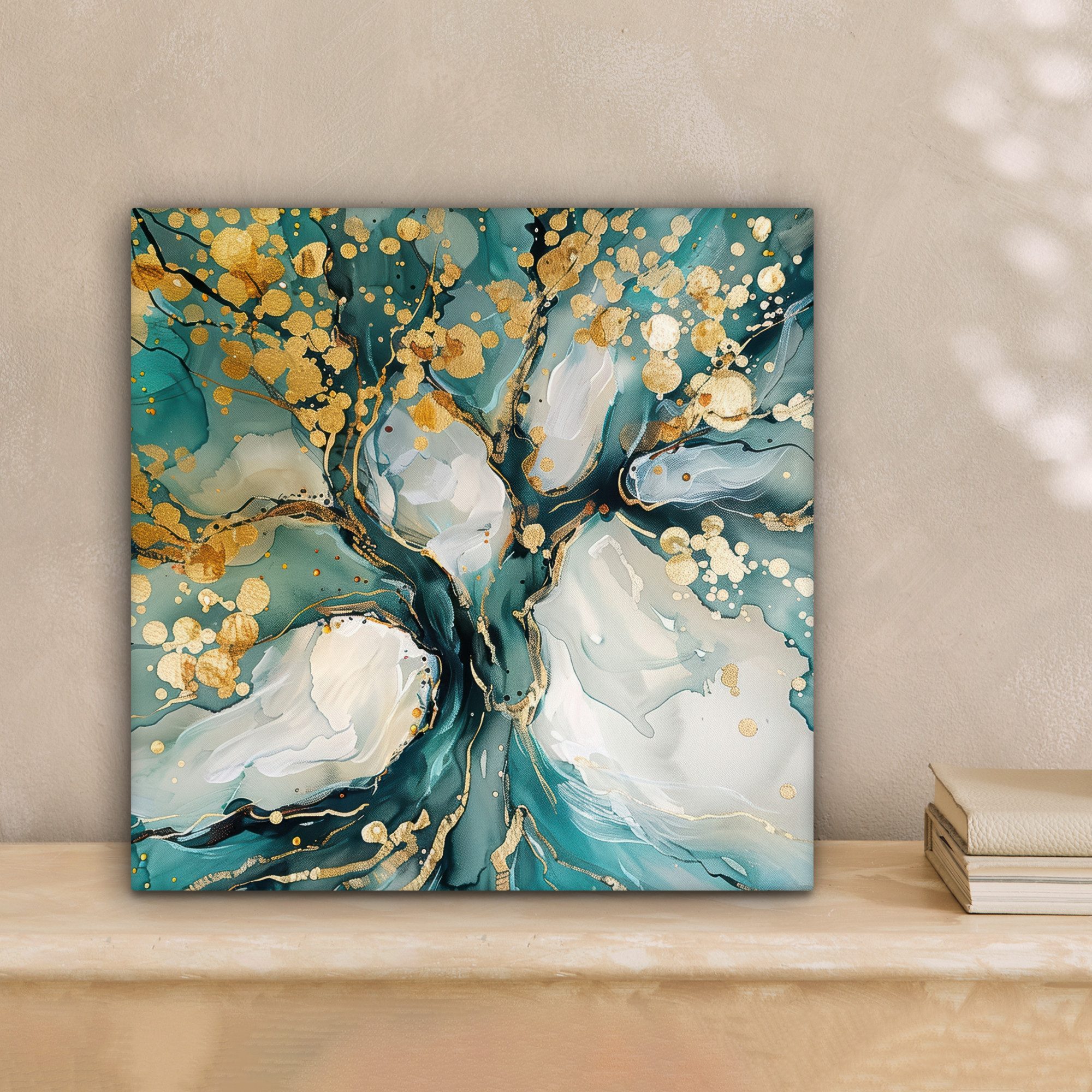 OneMillionCanvasses® Leinwandbild Baum - Modern - Farboptik - Türkis - Gold günstig online kaufen