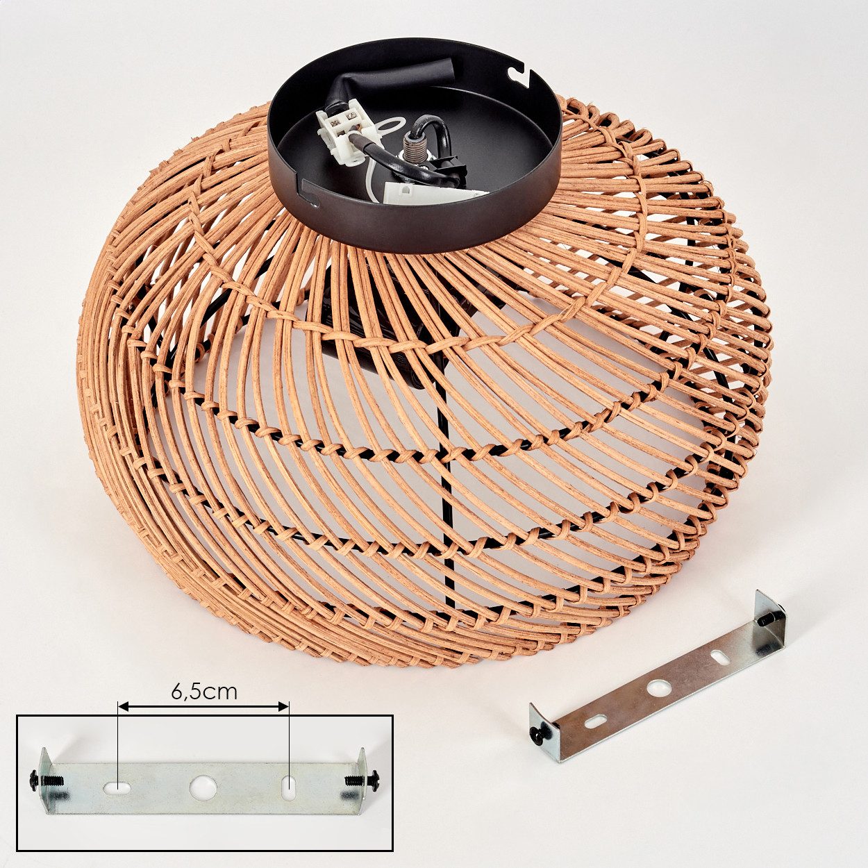 hofstein Deckenleuchte moderne Deckenlampe aus Metall/Bambus/Holz in Schwarz/Natur, Boho-Design Deckenleuchte,Lichteffekt, Ø40cm, 2xE27, ohne Leuchtmittel – Bild 5 von 5