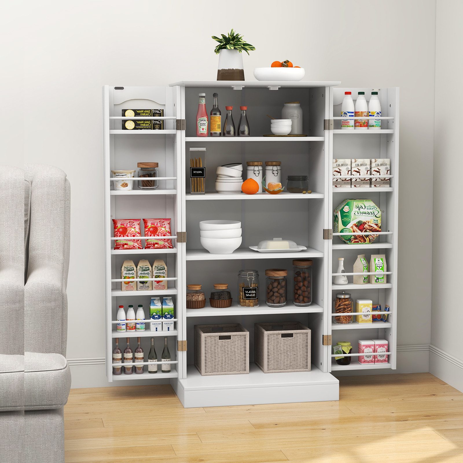 COSTWAY Küchenbuffet Schrank mit verstellbarer Ablage, Türen 60x40x120cm weiß