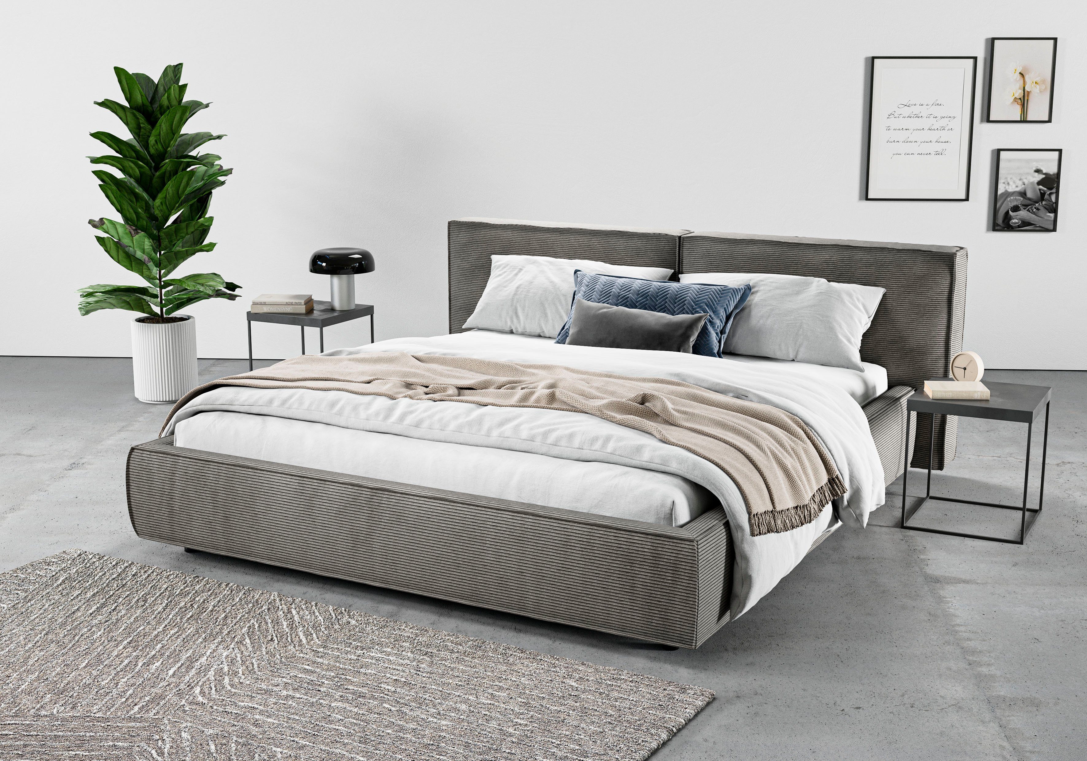 Home affaire Polsterbett Adrina mit Biesenoptik, Feincord und Luxus-Microfaser, bis 280kg, auch in Überlänge 220 cm, 4 Breiten bis 200cm
