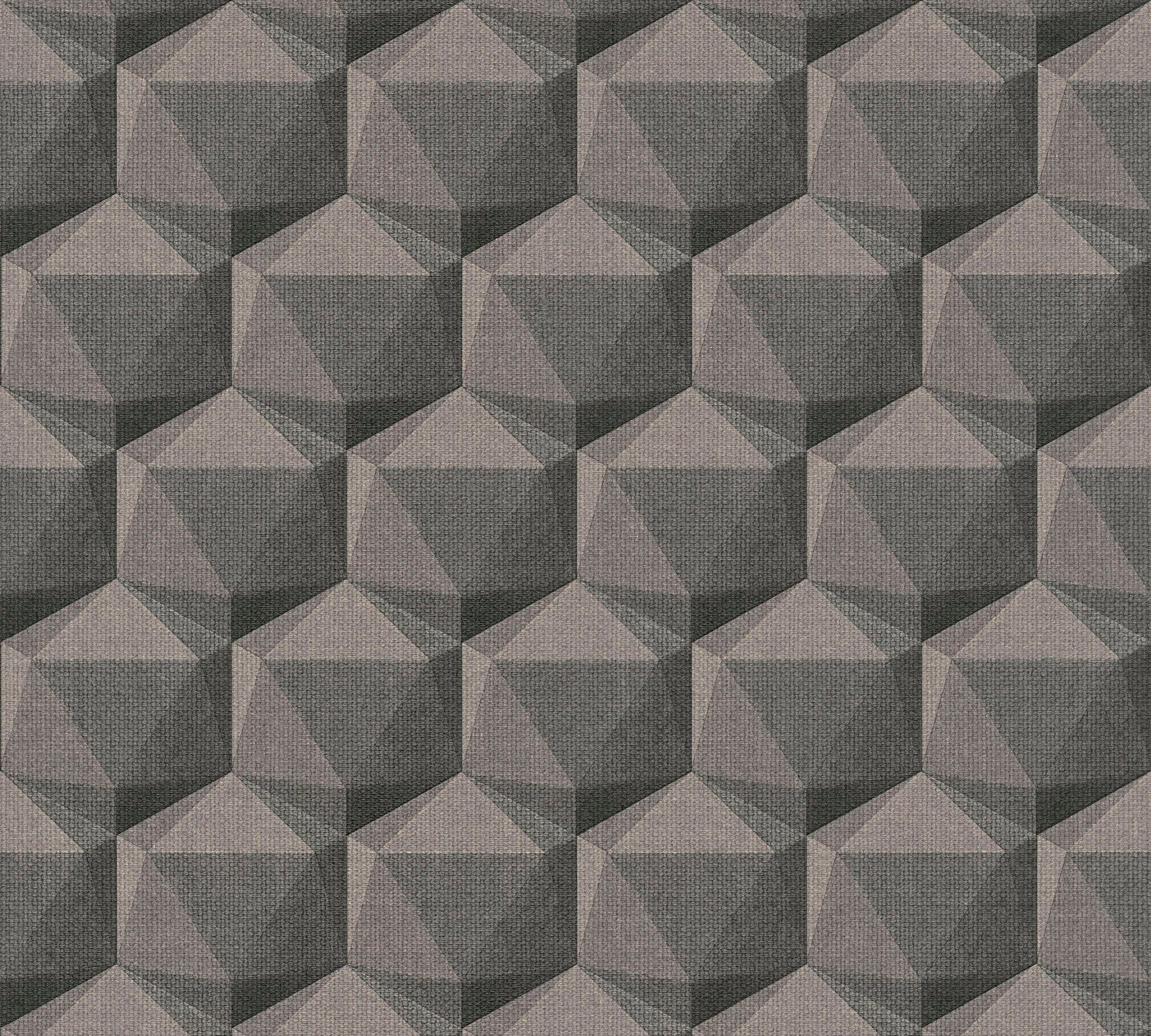 Grau,Anthrazit Grafisch Nara A.S. 3D Effekt, Création St), 3D strukturiert, Muster Vliestapete (1 leicht Grafiktapete matt,