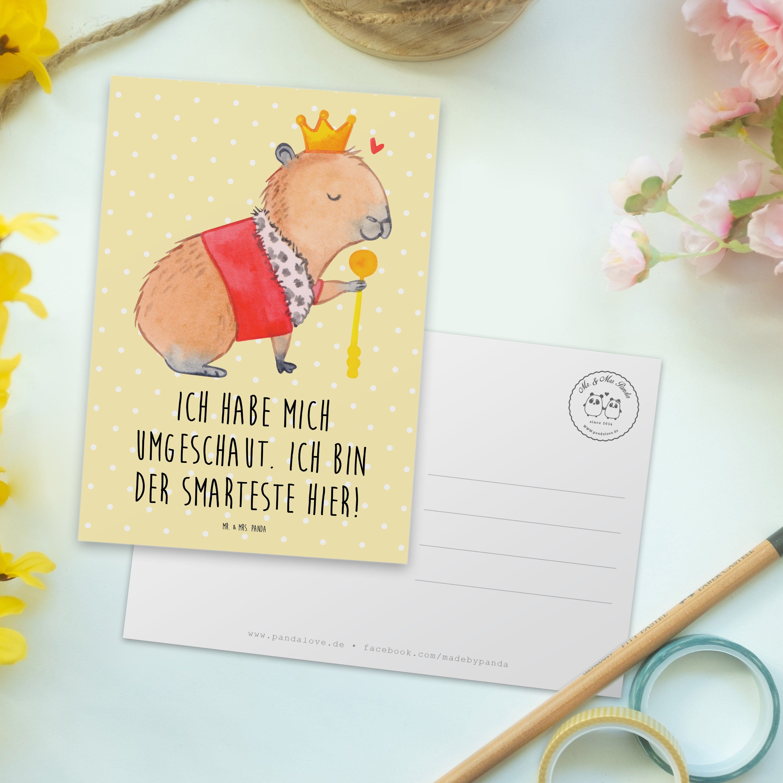 Mr. & Mrs. Panda König Capybara - Tiermotive, Pastell Postkarte Geschenk, - Einladung, Tier Gelb