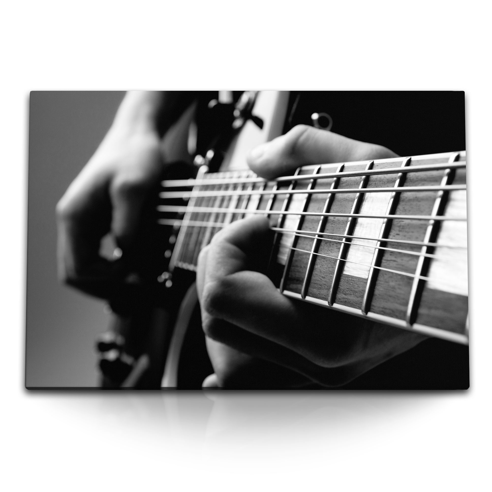 Leinwandbild 120x80cm Wandbild auf Leinwand Gitarre Gitarrist Schwarz Weiß Kunstvol