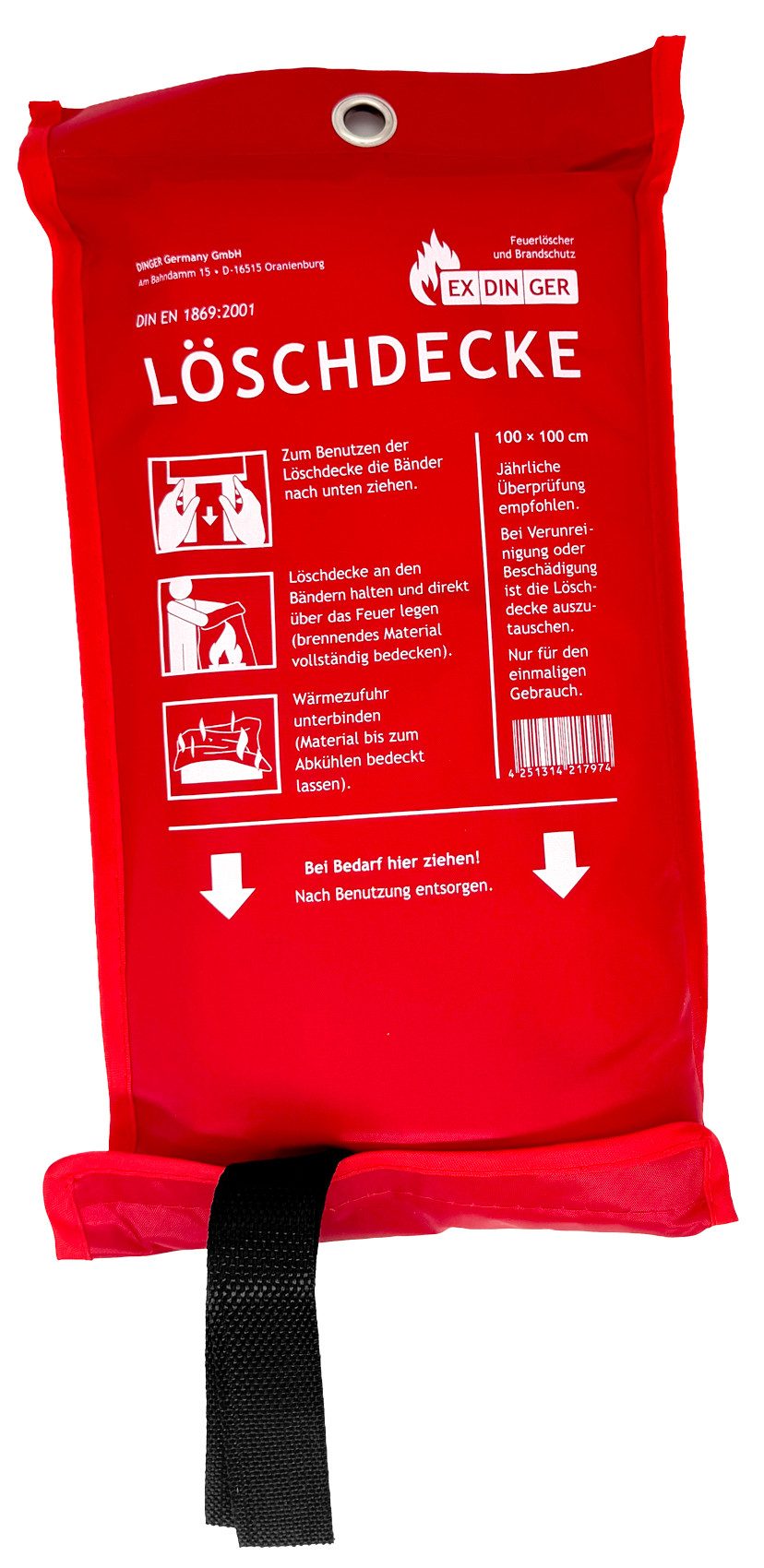 EXDINGER Löschdecke Feuerlöschdecke 100x100 cm gemäß DIN EN 1869:2001, 100x100 cm, (1-St), rote Aufbewahrungstasche