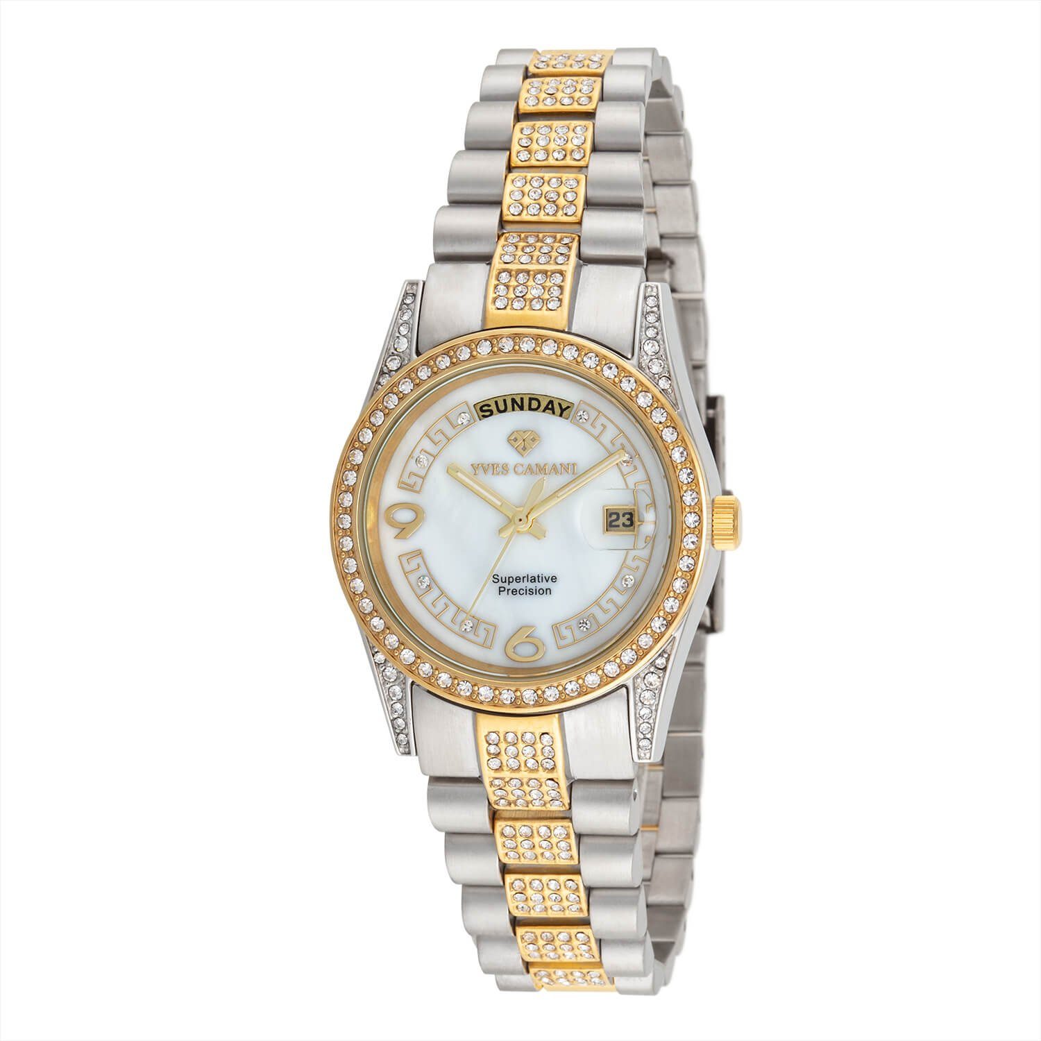 Yves Camani Quarzuhr TIBERIUS, Edelstahlband, Zirkonia-Kristalle, Datums- u günstig online kaufen