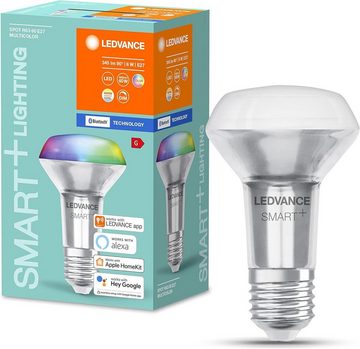 Ledvance LED-Leuchtmittel LED Lampe E27 Smart Bluetooth dimmbar Spotlampe RGBW 6W, E27, Warmweiß, Dimmbar, Energiesparend, Farbwechsel, App-Steuerung