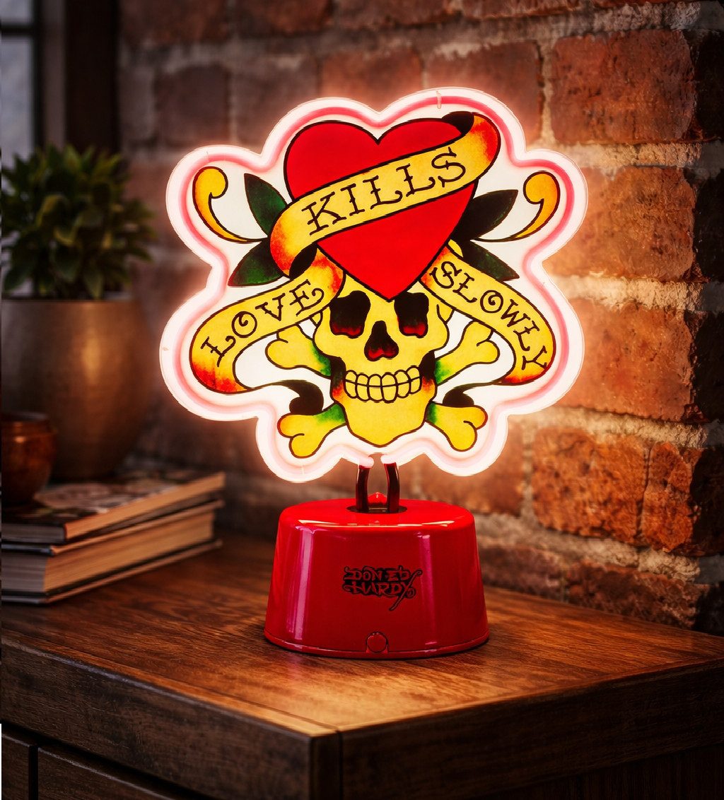 Ed Hardy Dekolicht Ed Hardy Neonlicht Licht Leuchte Tischlampe Lampe Skull, Geformte-Neonröhre