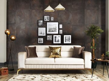 Casa Padrino Schlafsofa Luxus Schlafsofa Gold / Braun / Gold 225 x 92 x H. 83 cm - Wohnzimmer Sofa mit 3 Kissen - Luxus Wohnzimmer Möbel
