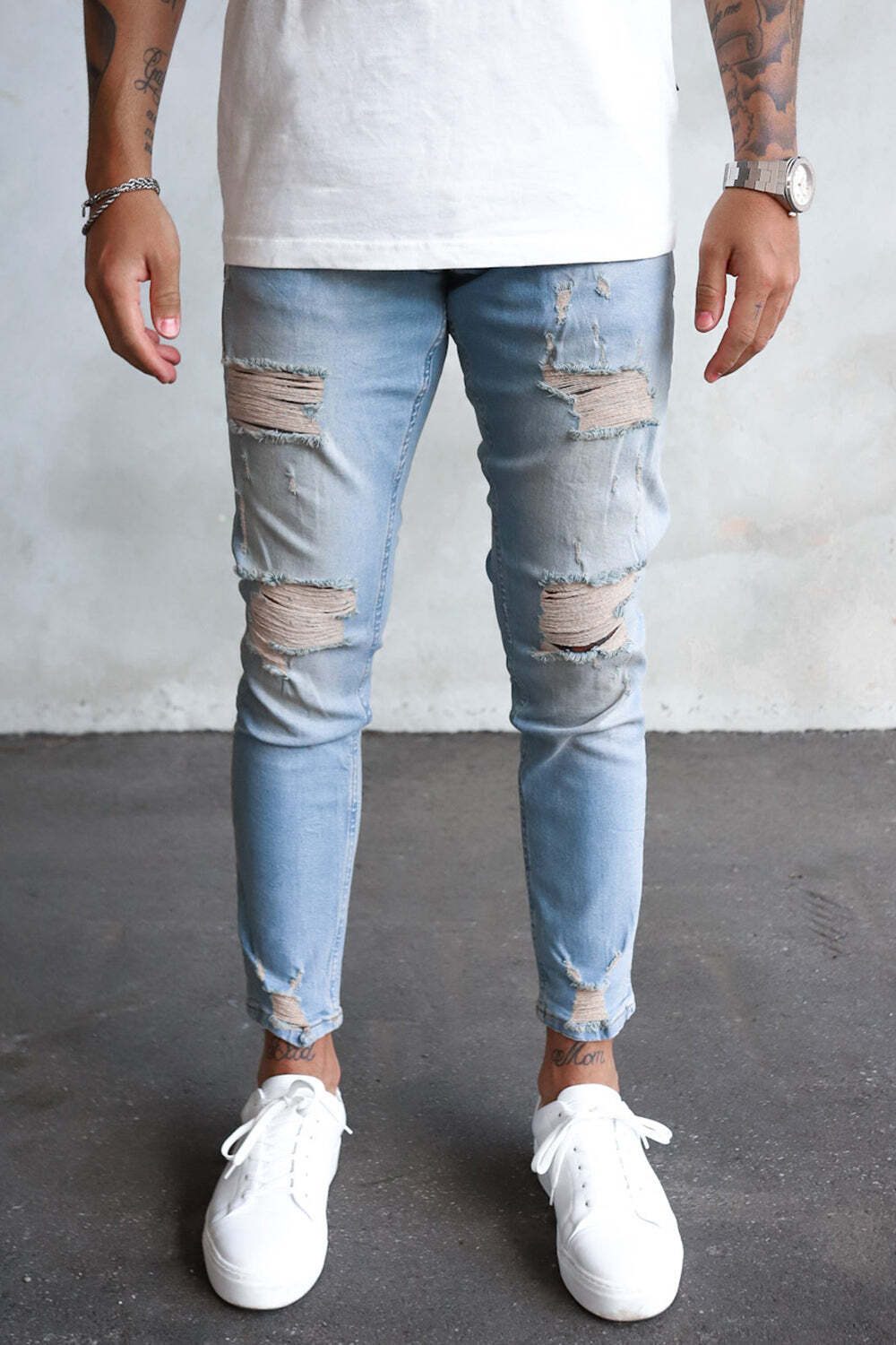 2Y Premium Bequeme Jeans 2Y Premium Herren 2Y Destroyed Cropped Skinny Fit Denim (1-tlg)