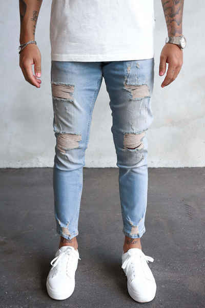 2Y Premium Bequeme Jeans Herren 2Y Destroyed Cropped Skinny Fit Denim (1-tlg)