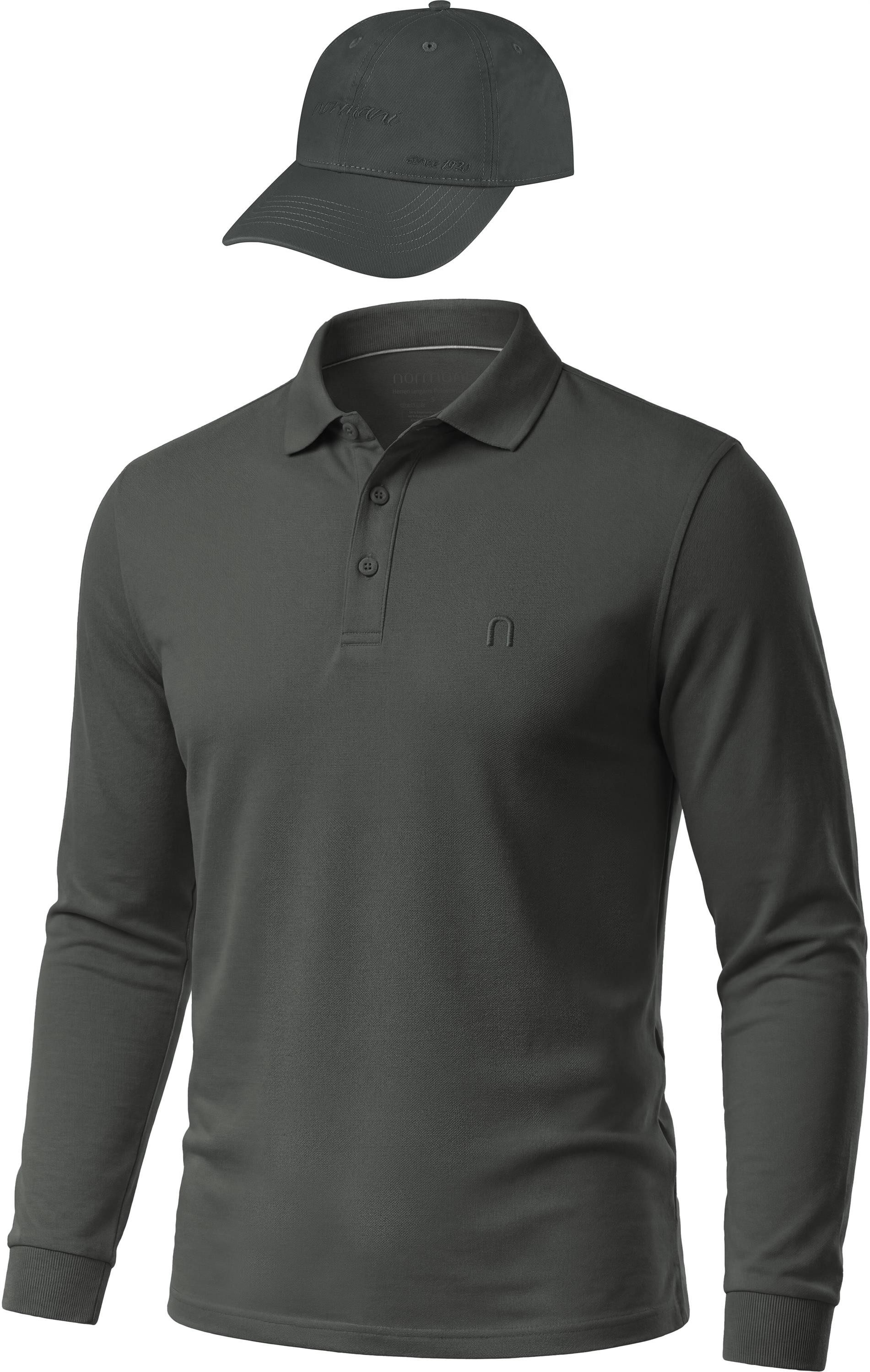 normani Langarmshirt Basic Polo Longsleeve Shirt für Männer mit passender Kappe