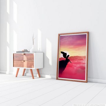Sinus Art Poster Digitale Grafik  Sitzender Engel über rotem Wolkenhimmel 60x90cm Poster