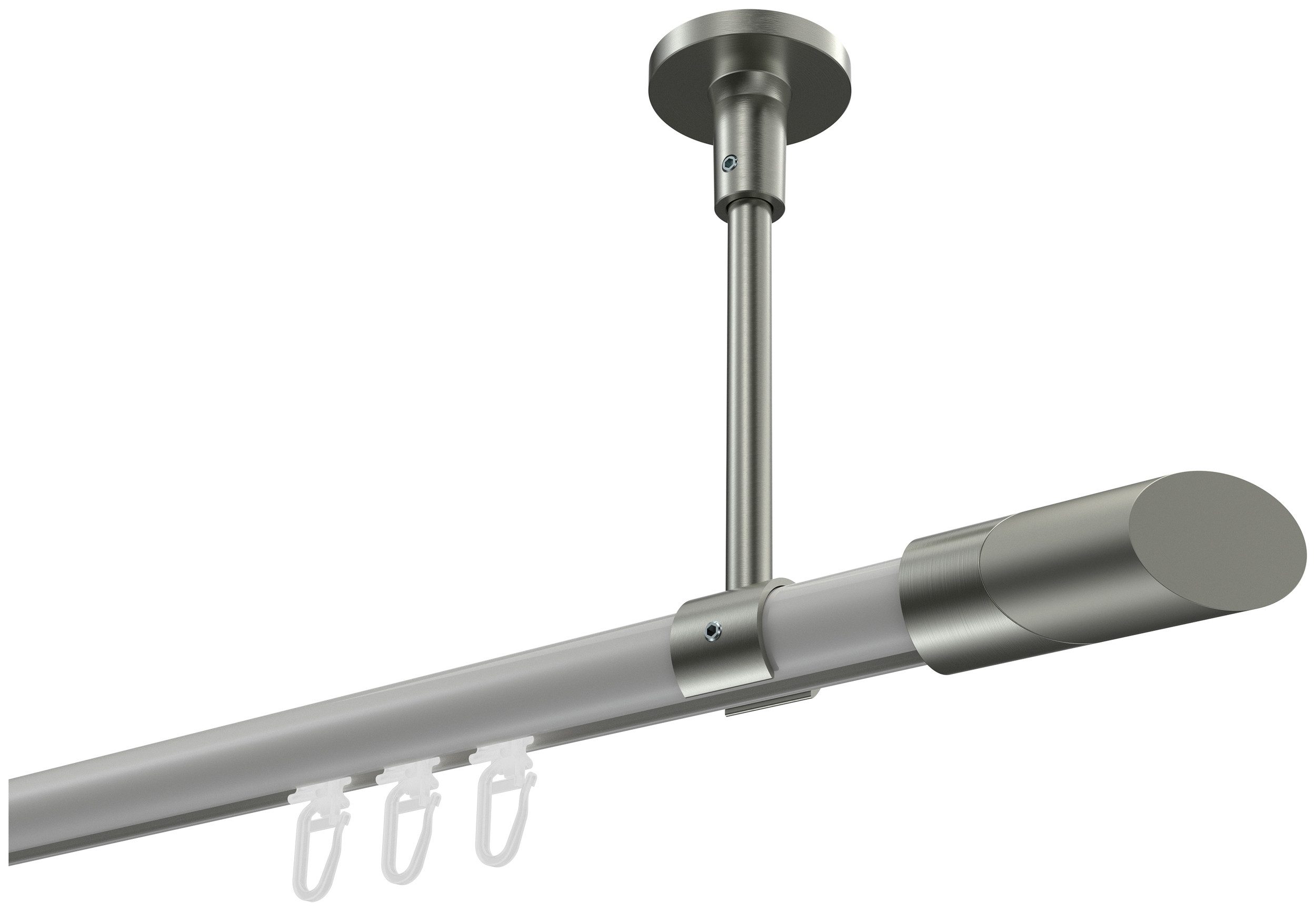 INTERDECO Innenlaufschiene Sonette Verano, Ø 20 mm, 1-läufig, Fixmaß, kürzbar, Deckenmontage, Aluminium, Weiß / Edelstahl-Optik / Bicolor