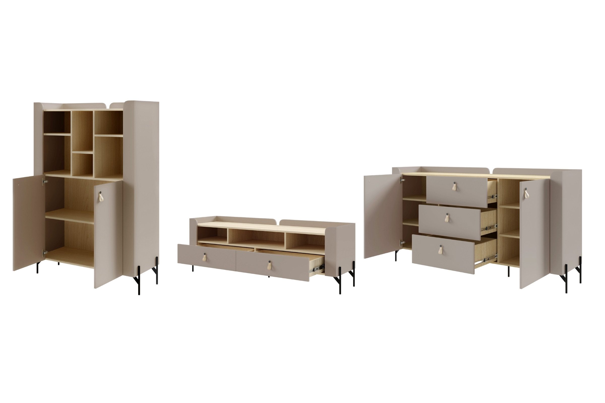 Deine Möbel 24 Wohnzimmer-Set SOVI A Wohnwand, 3-teilig, mit TV-Lowboard, Kommode und Regal, (Set, 3-St., SOVI - Kollektion), skandinavisches Design