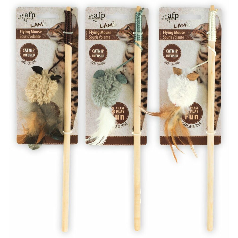 all for paws Tier-Intelligenzspielzeug AFP Lambswool-Wand+Mouse with Feather Catnip
