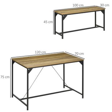 HOMCOM Essgruppe 3er-Set Küchentisch-Set, Esstisch mit 2 Bänken für 4 Personen, (Tischgruppe, 3-tlg., Esszimmergruppe), für Küche, Wohnzimmer, Natur