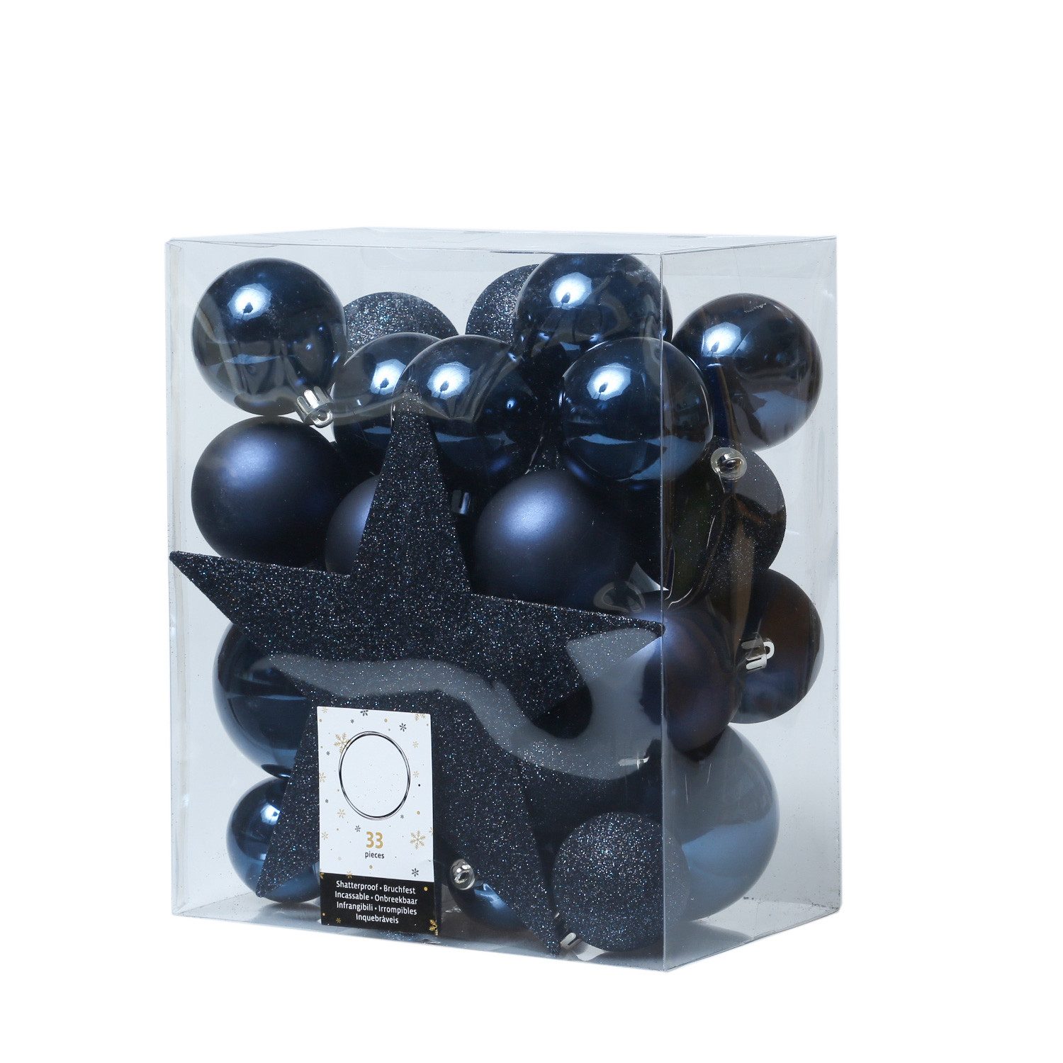 MARELIDA Weihnachtsbaumkugel Christbaumkugeln Weihnachtskugeln mit Stern Baumspitze blau 33 Stück (33 St)